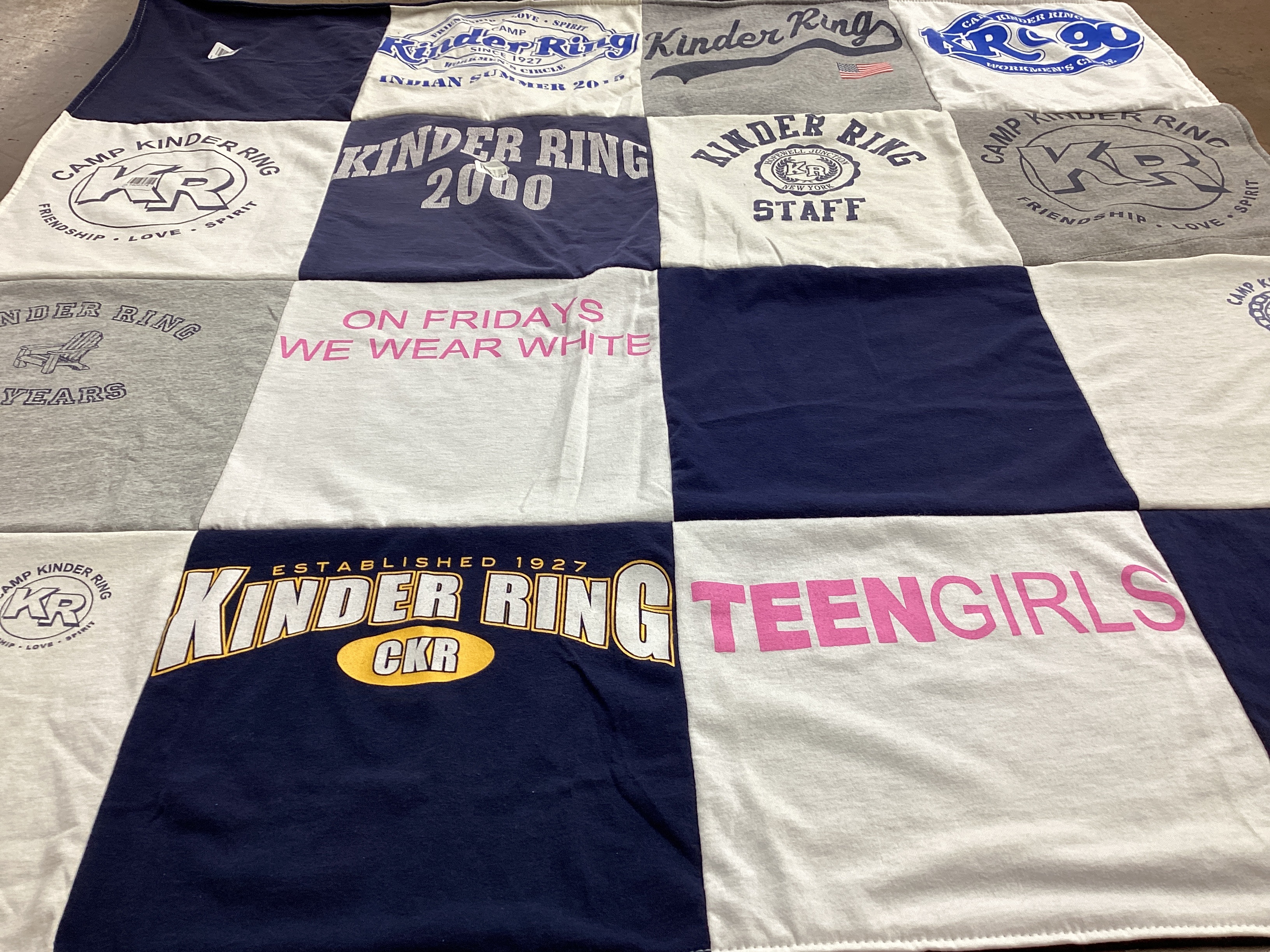 T-shirt quilt with camping, friendship themes by Judith from NJ