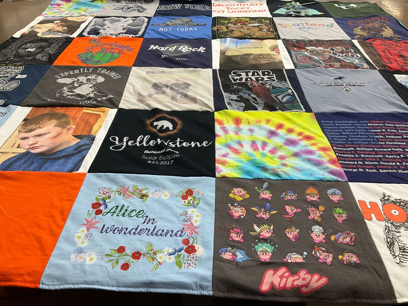T-shirt quilt with gaming, nature themes by Camie from GA