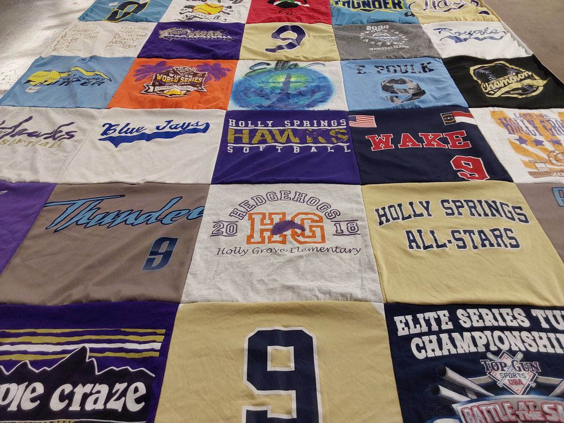 T-shirt quilt featuring blue jays, thunder by Kelley from NC