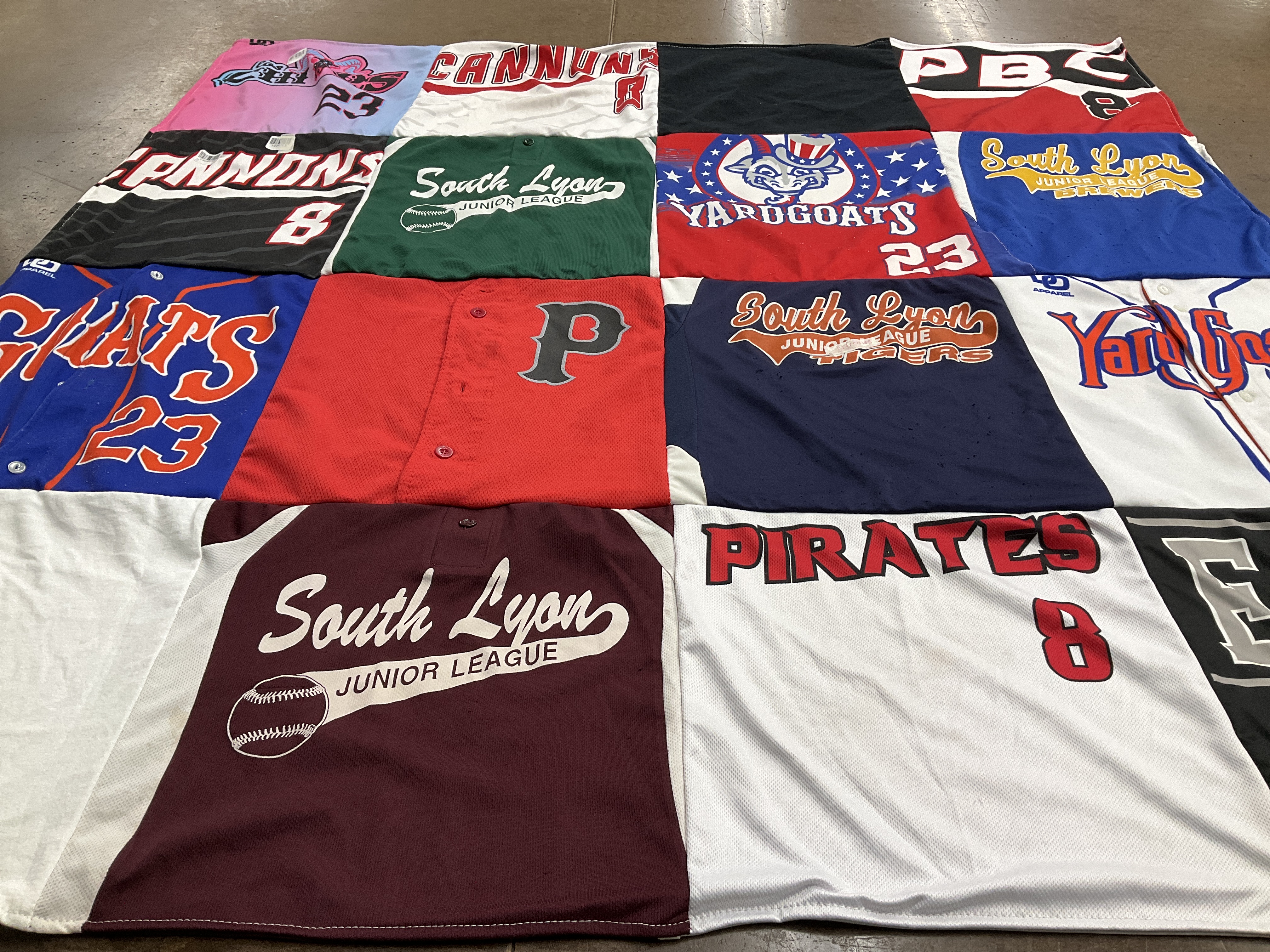 T-shirt quilt featuring south lyon junior league tigers, south lyon junior league pirates by Kelly from MI