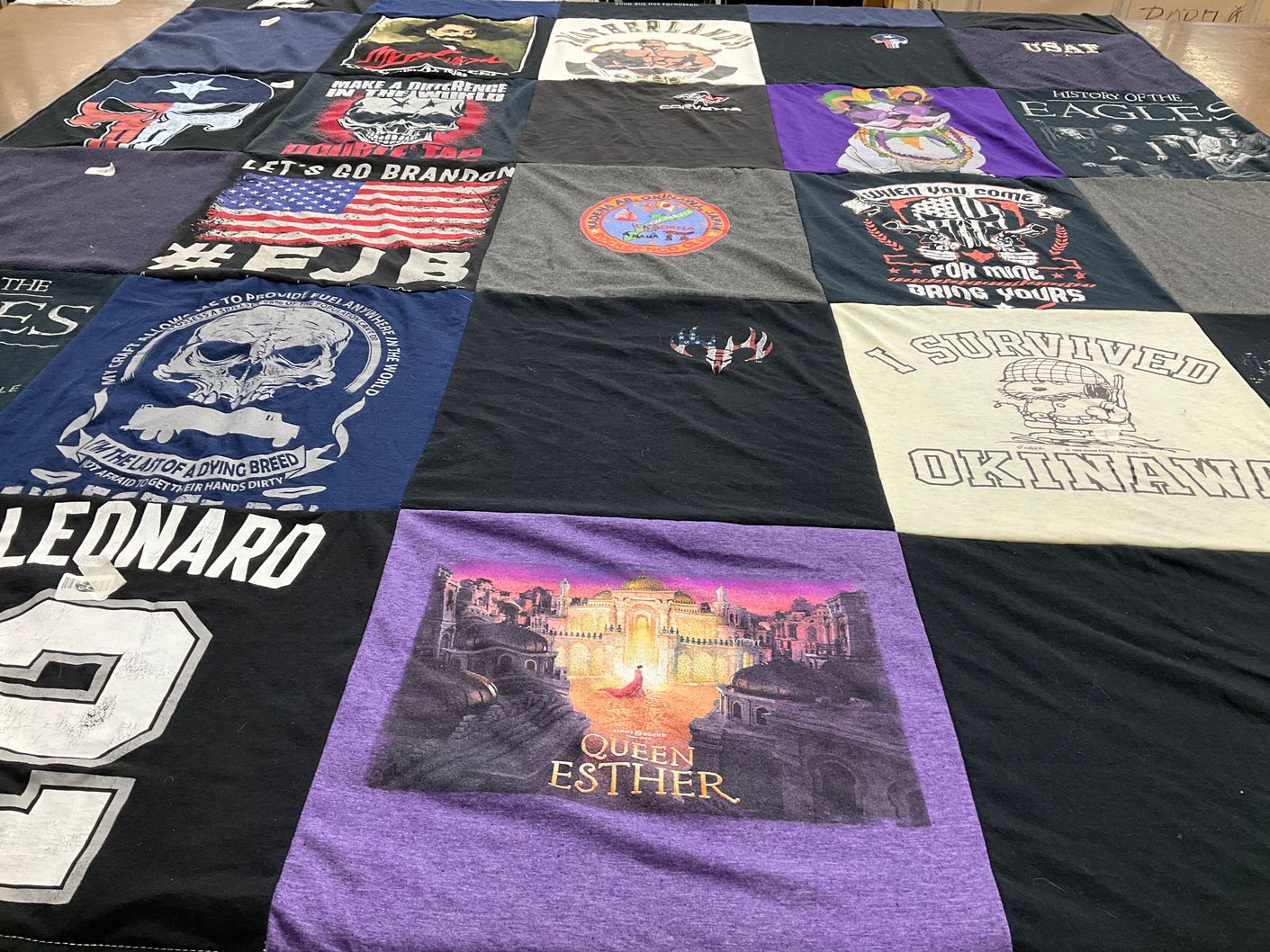 T-shirt quilt with history, military themes by Cathy from TX