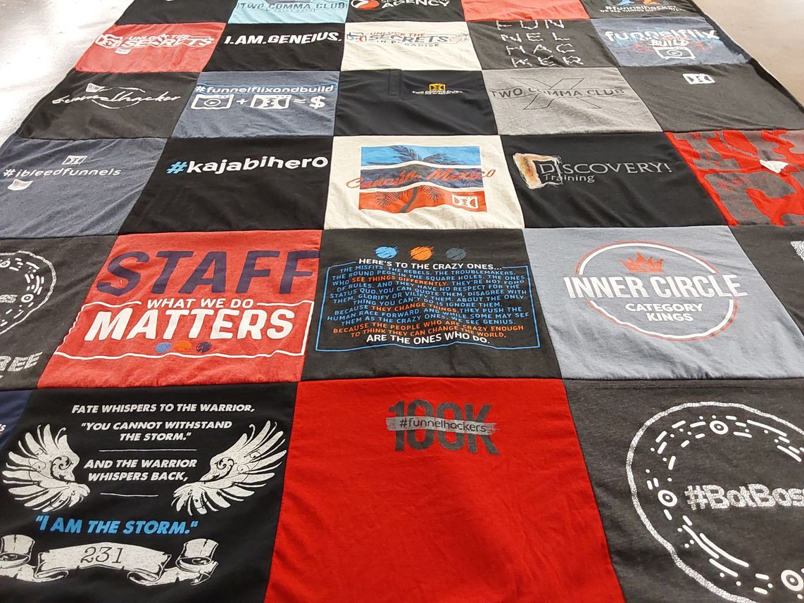 T-shirt quilt with entrepreneurship, motivation themes by Stephanie from TX
