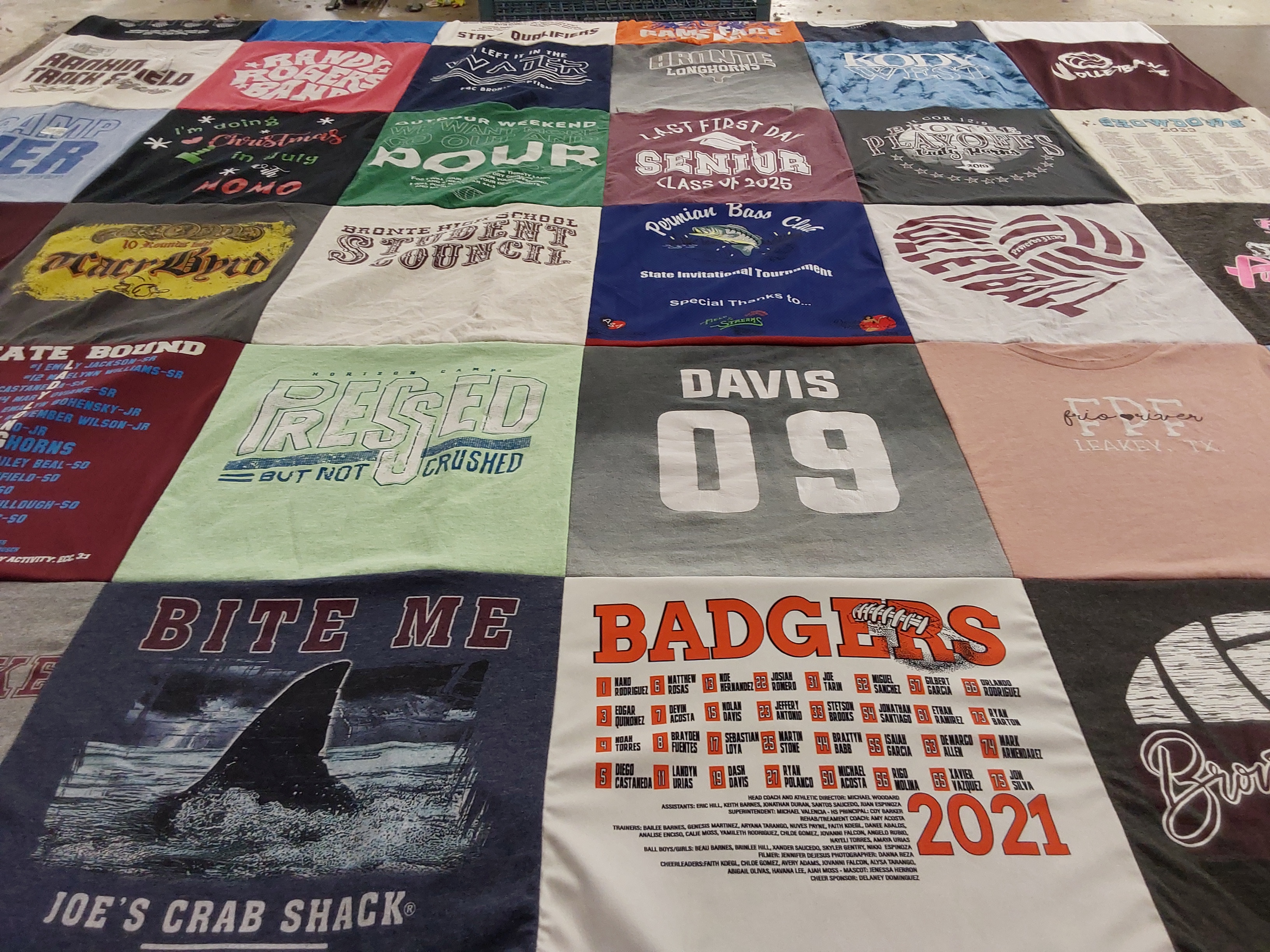 T-shirt quilt featuring badgers by Karen from TX