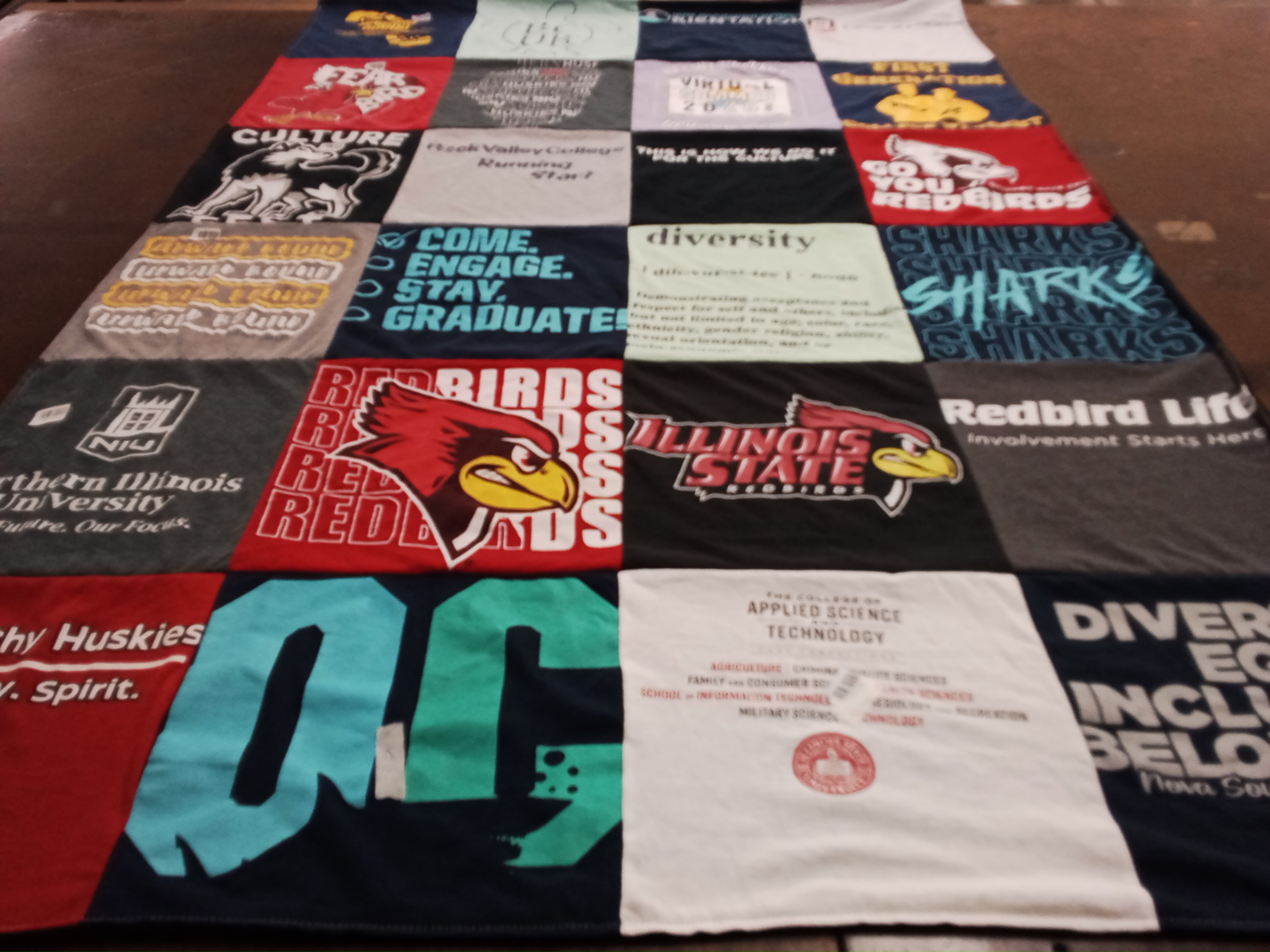 T-shirt quilt featuring northern illinois university huskies, illinois state university redbirds by Alexus from IL