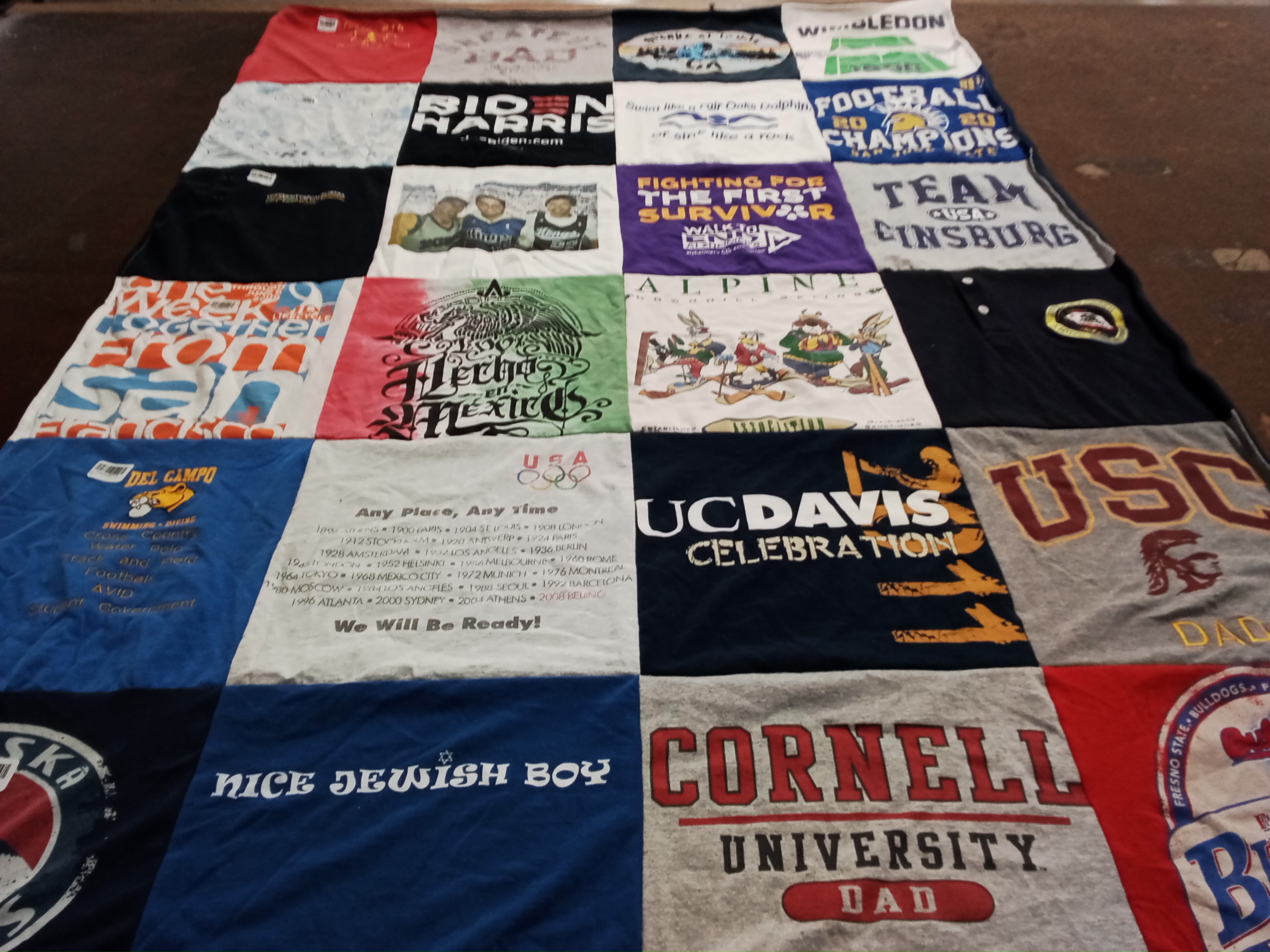 T-shirt quilt from cornell university, university of california davis by Barbara from CA
