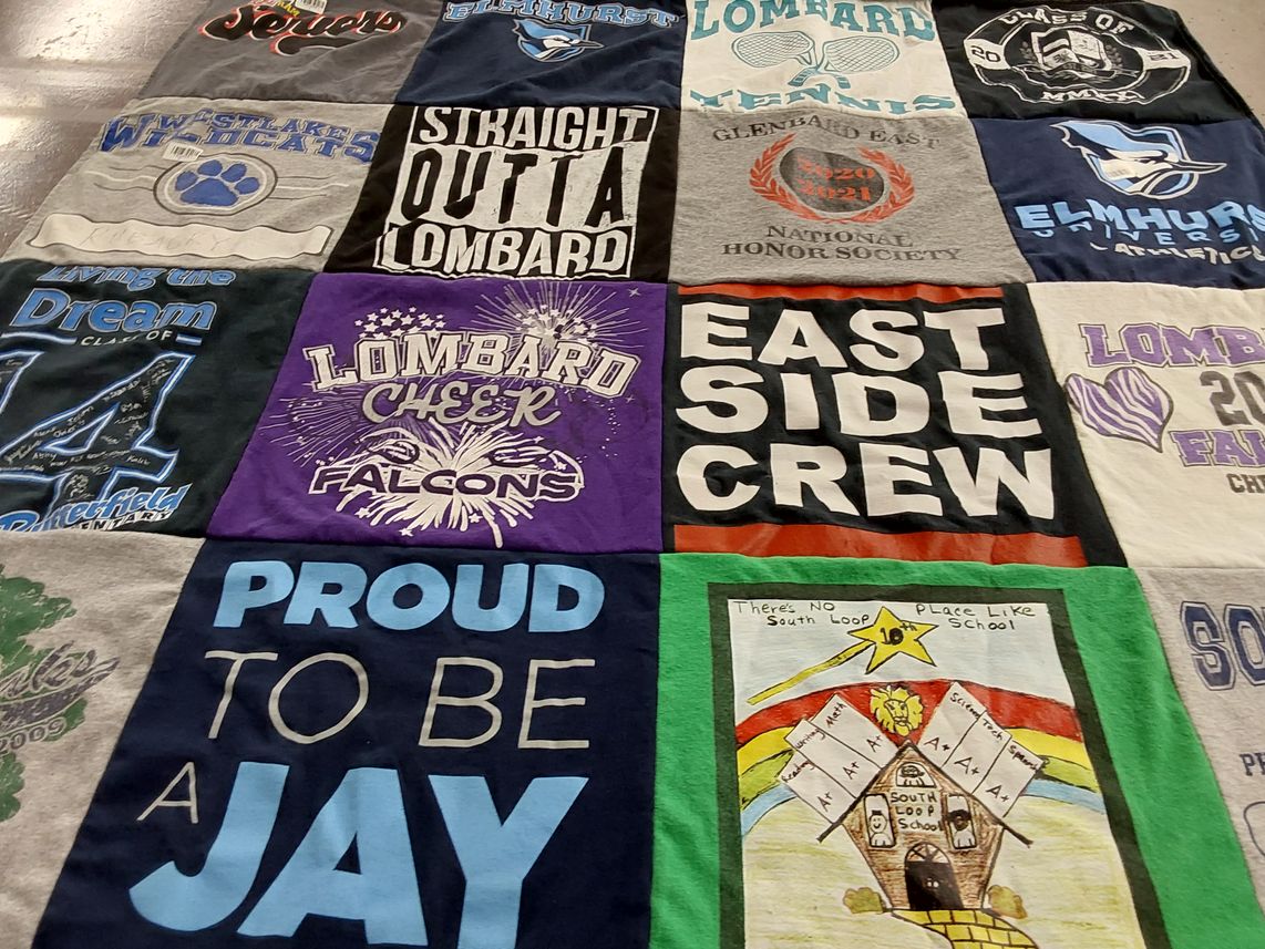 T-shirt quilt featuring lombard cheer falcons by Heather from IL