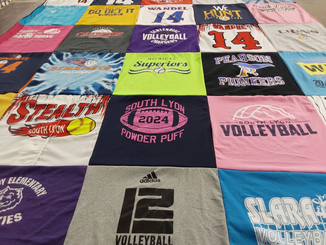 T-shirt quilt featuring south lyon volleyball, south lyon powder puff by Colleen from MI