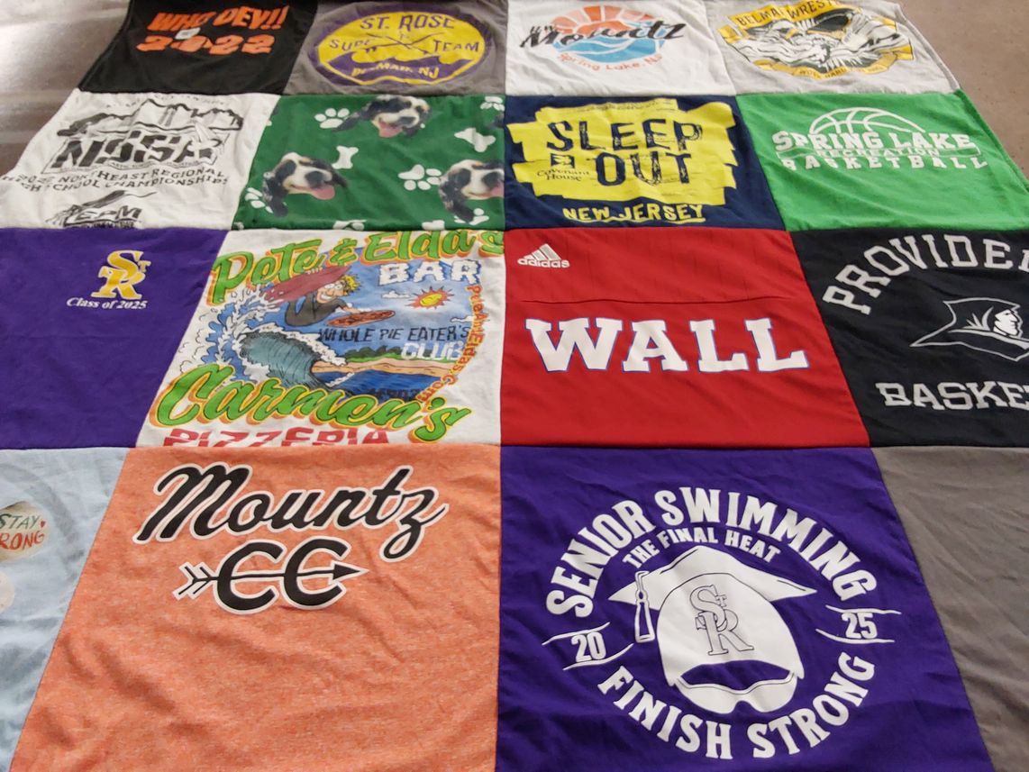 T-shirt quilt featuring basketball team, swimming team by Kerry  from NJ