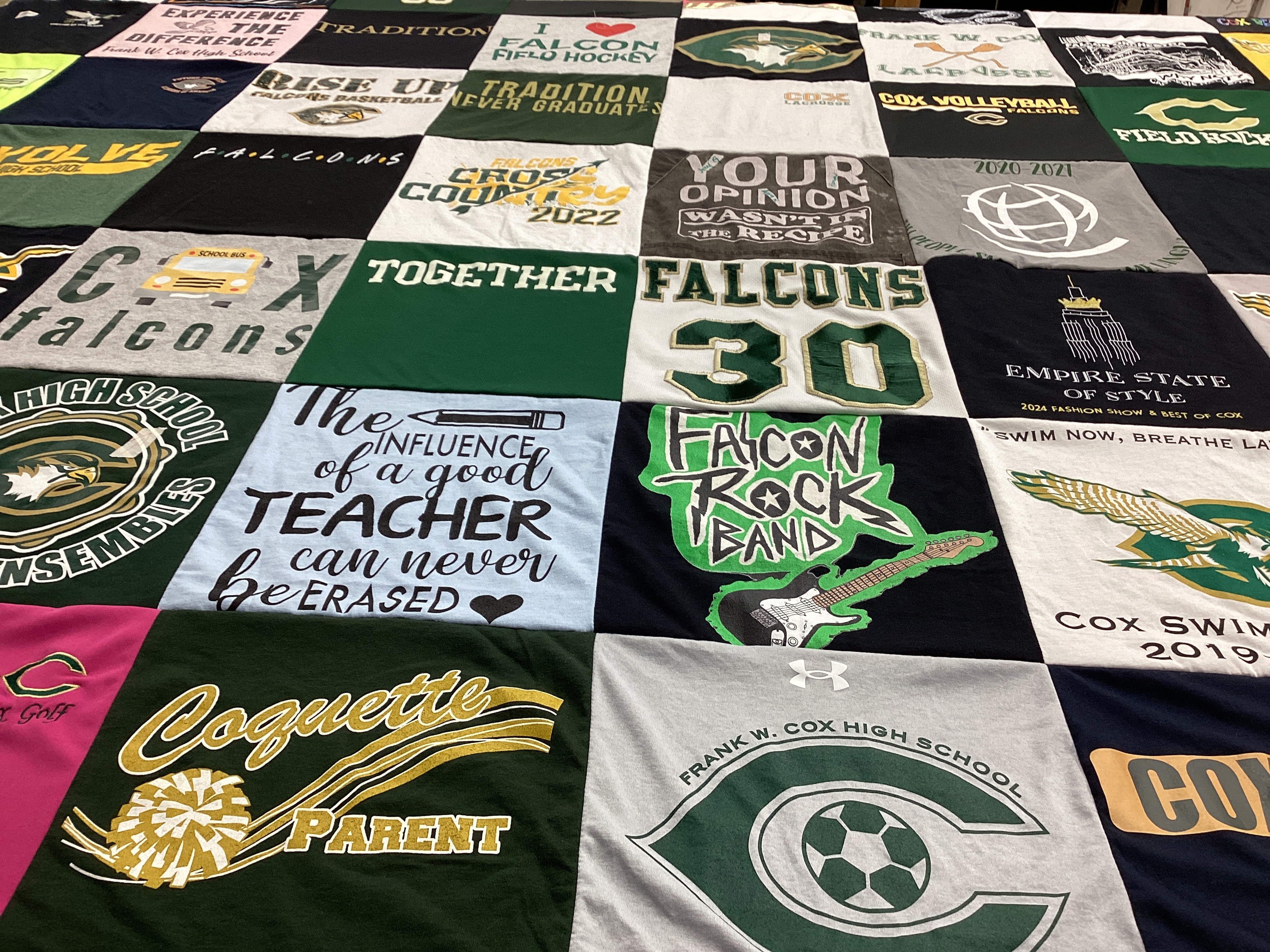 T-shirt quilt featuring cox swim team, cox falcons basketball by Jessica from VA