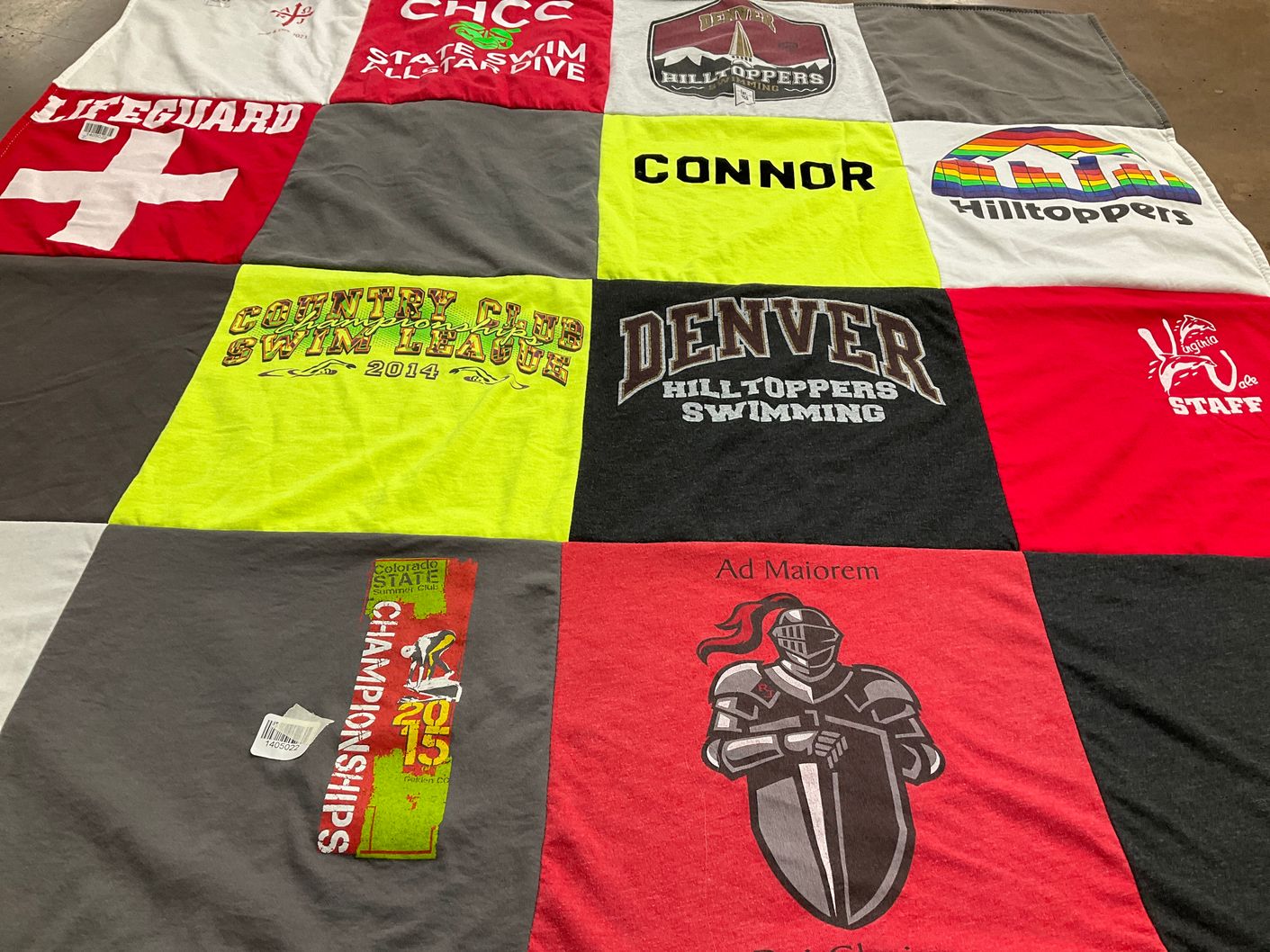 T-shirt quilt featuring university of denver hilltoppers swimming by Jacquie from CO