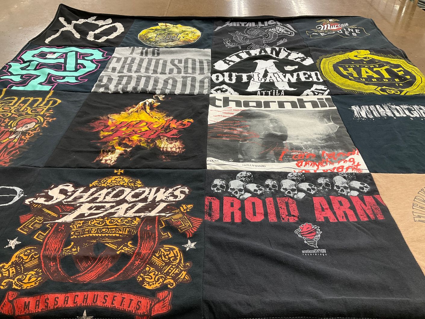 T-shirt quilt with heavy metal, rock music themes by Lisa from CA