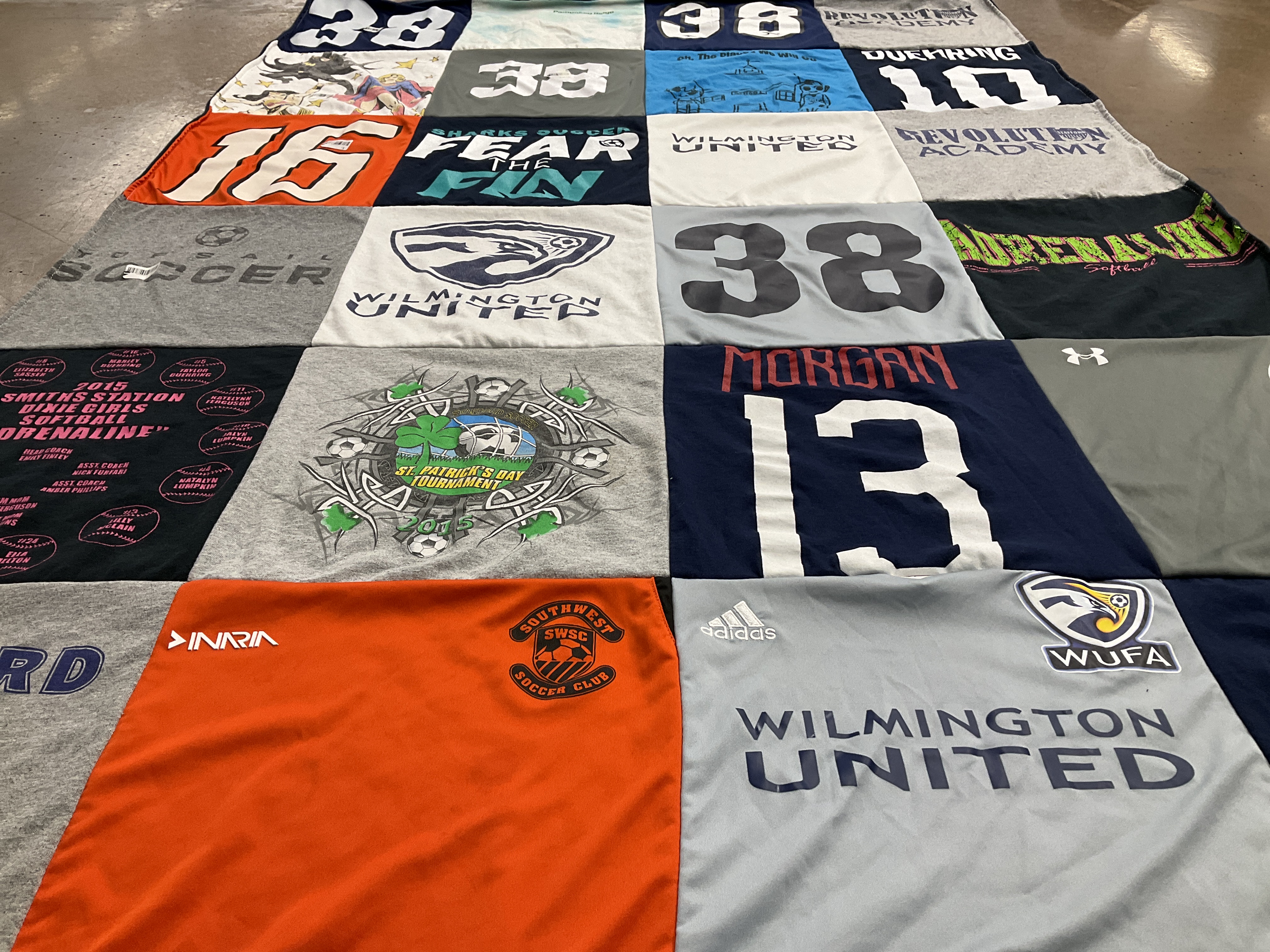 T-shirt quilt with soccer, sports themes by Jessica from NJ
