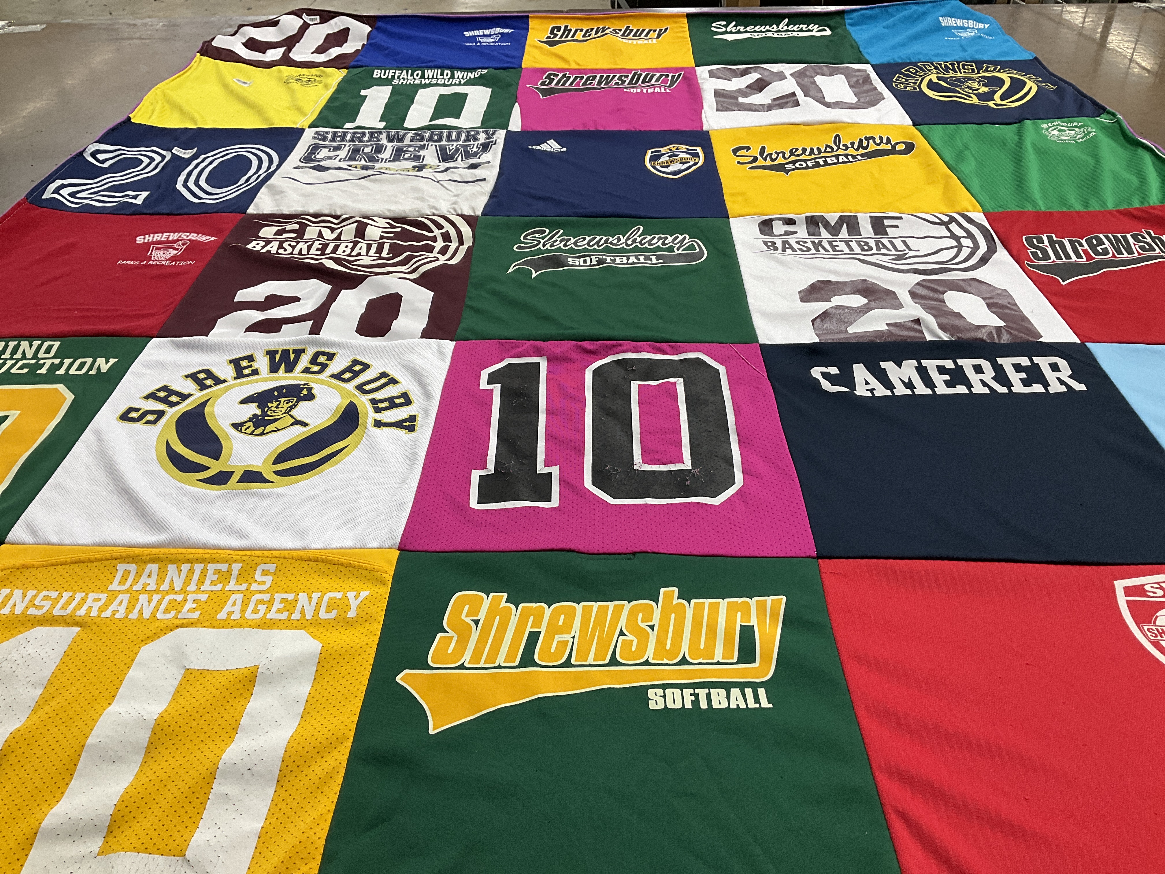 T-shirt quilt featuring shrewsbury basketball, shrewsbury softball by Sarah from MA