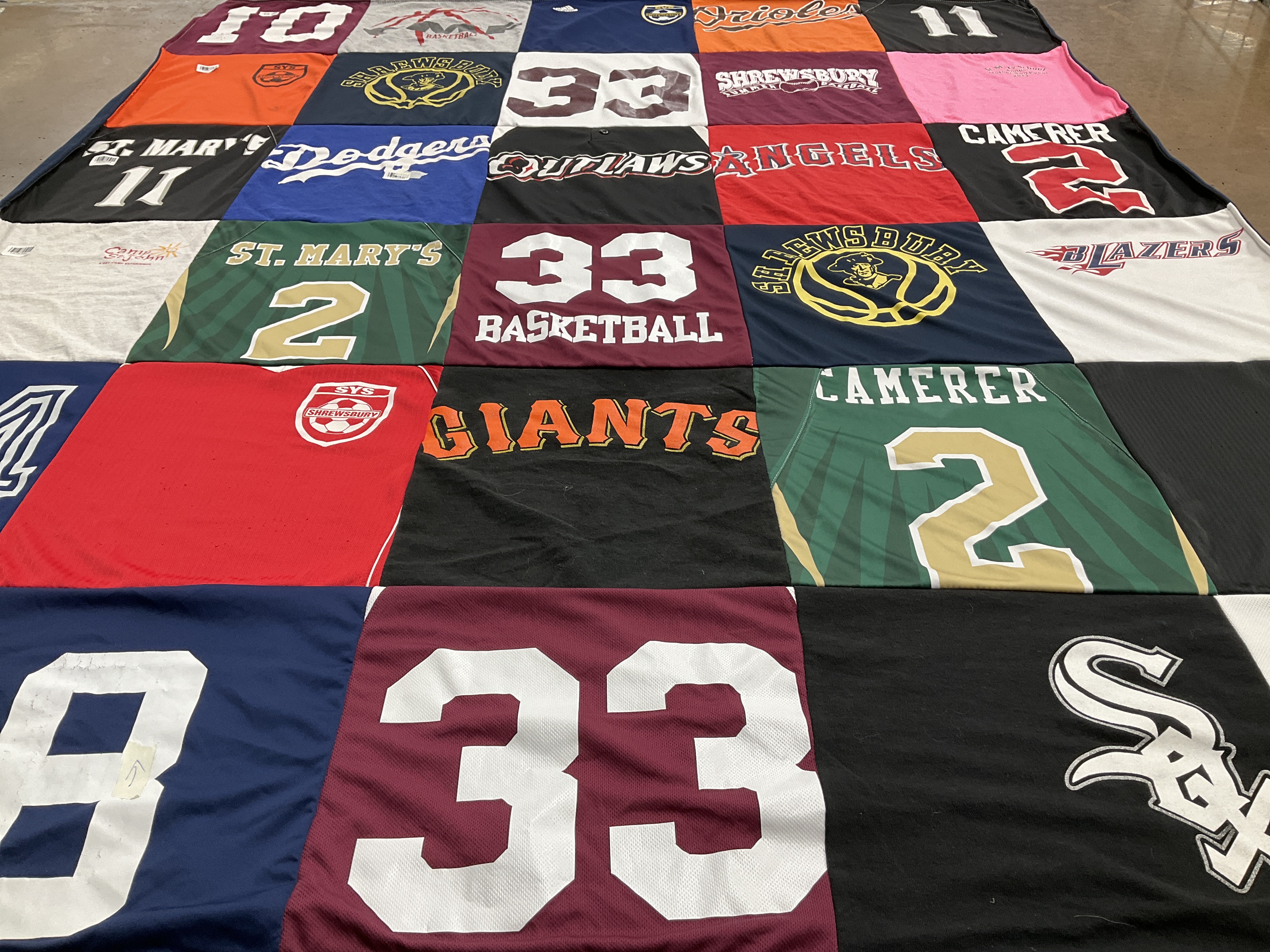T-shirt quilt featuring shrewsbury basketball team, shrewsbury soccer team by Sarah from MA