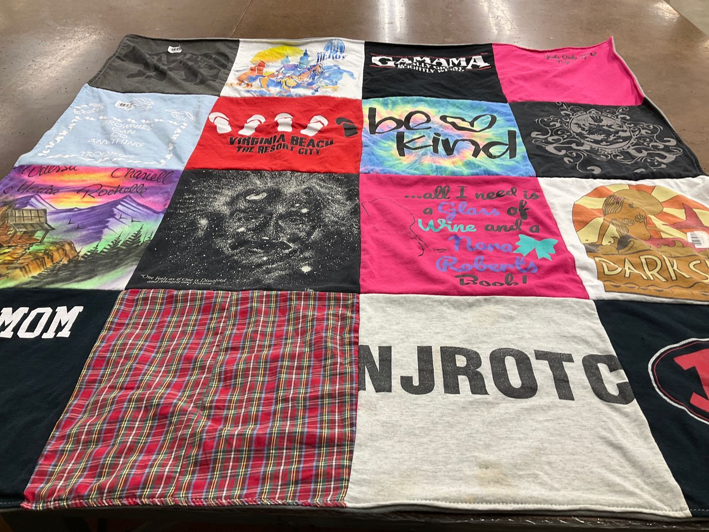 T-shirt quilt with beach, wine themes by Chanell from GA