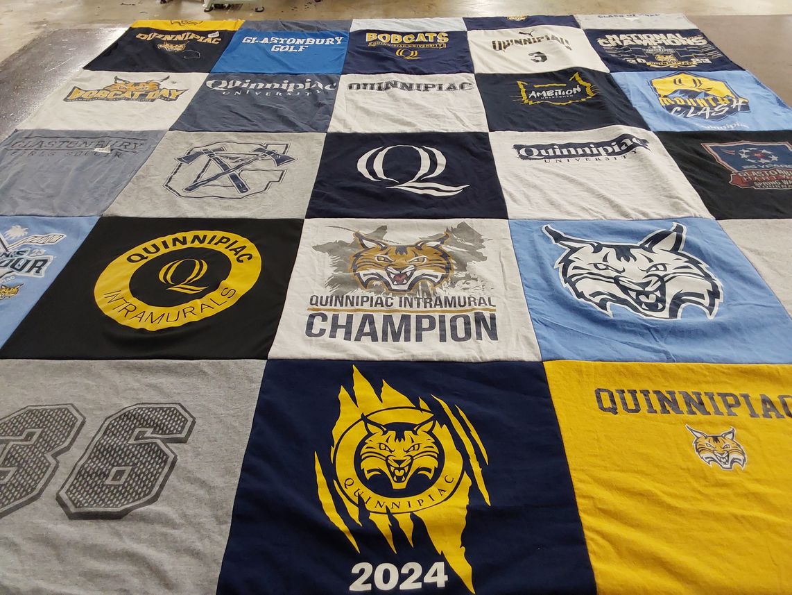 T-shirt quilt featuring quinnipiac bobcats by Abby from CT