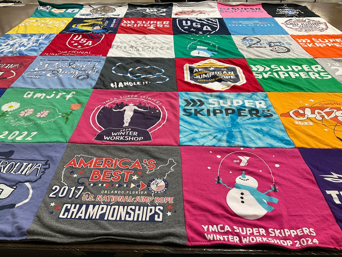T-shirt quilt with jump rope, youth sports themes by Lorelei from NC