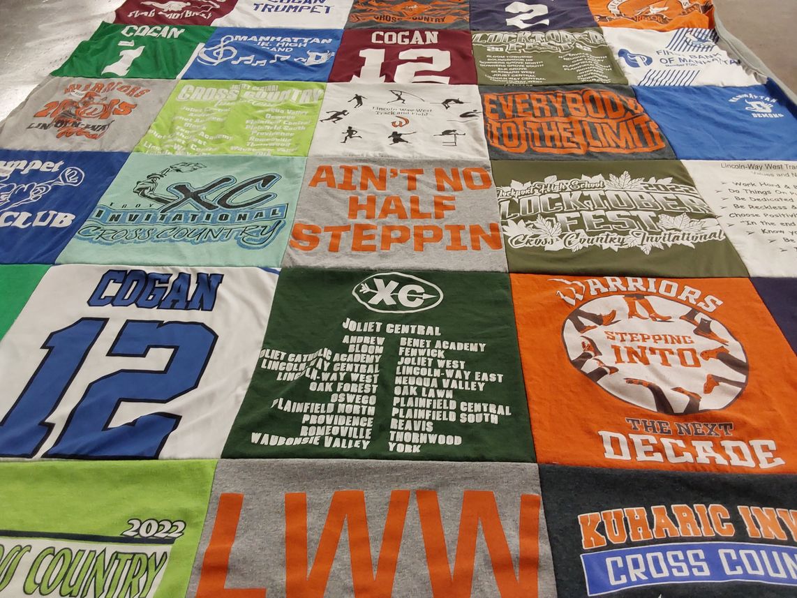 T-shirt quilt featuring joliet central high school, kuharic high school cross country by Kari from IL