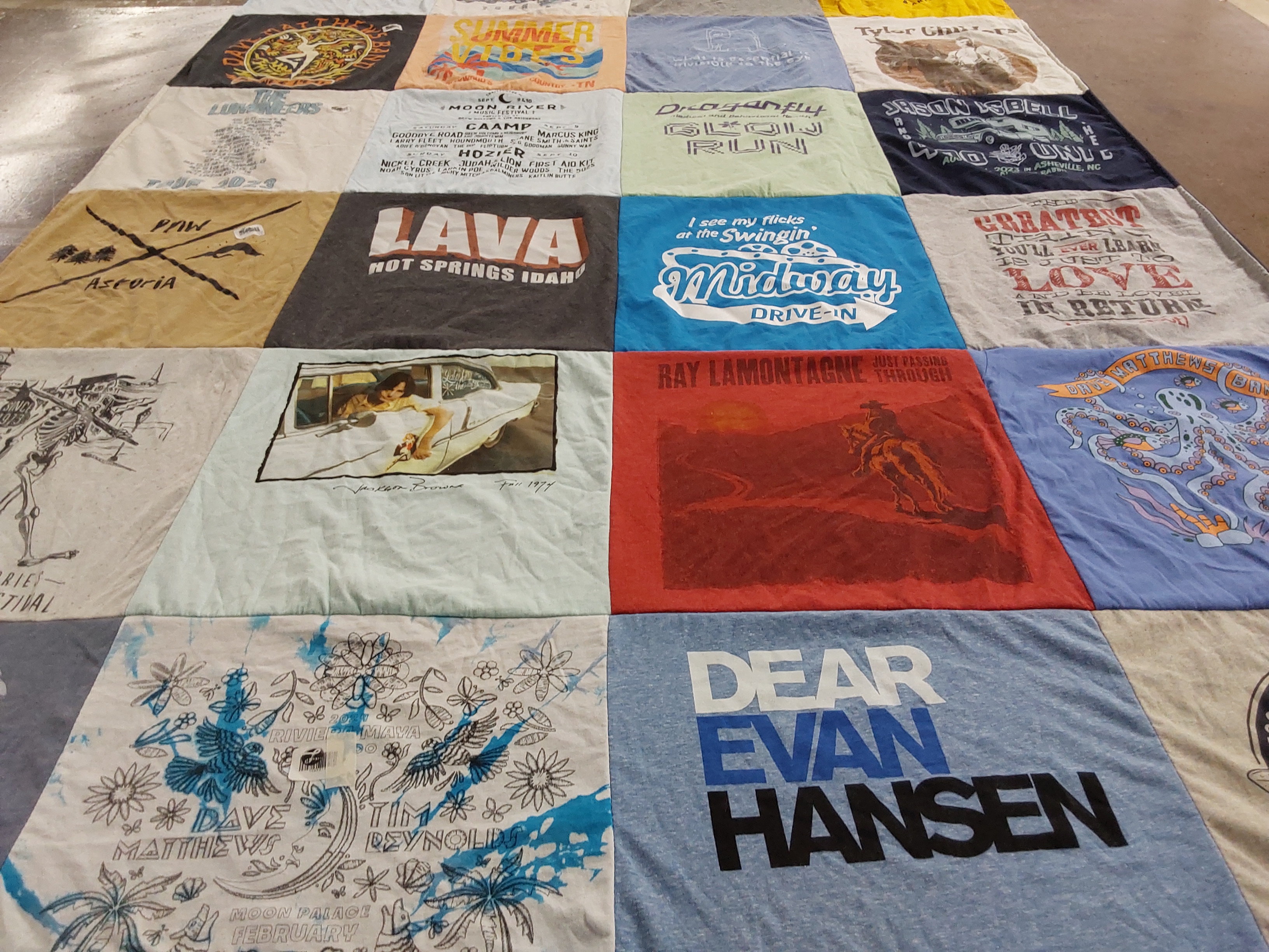 T-shirt quilt with music, theater themes by Autumn from TN