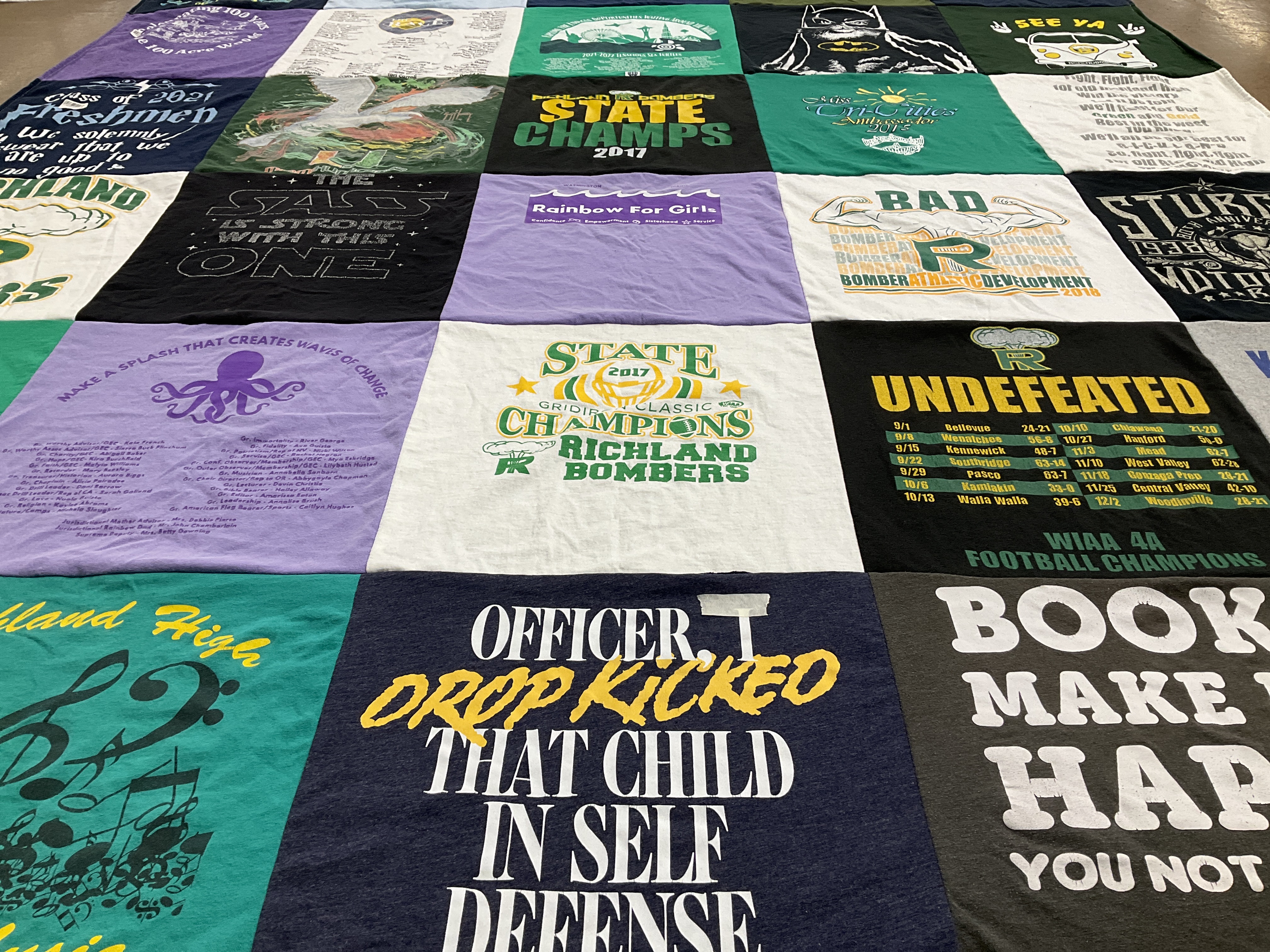 T-shirt quilt featuring richland bombers by Karen from WA
