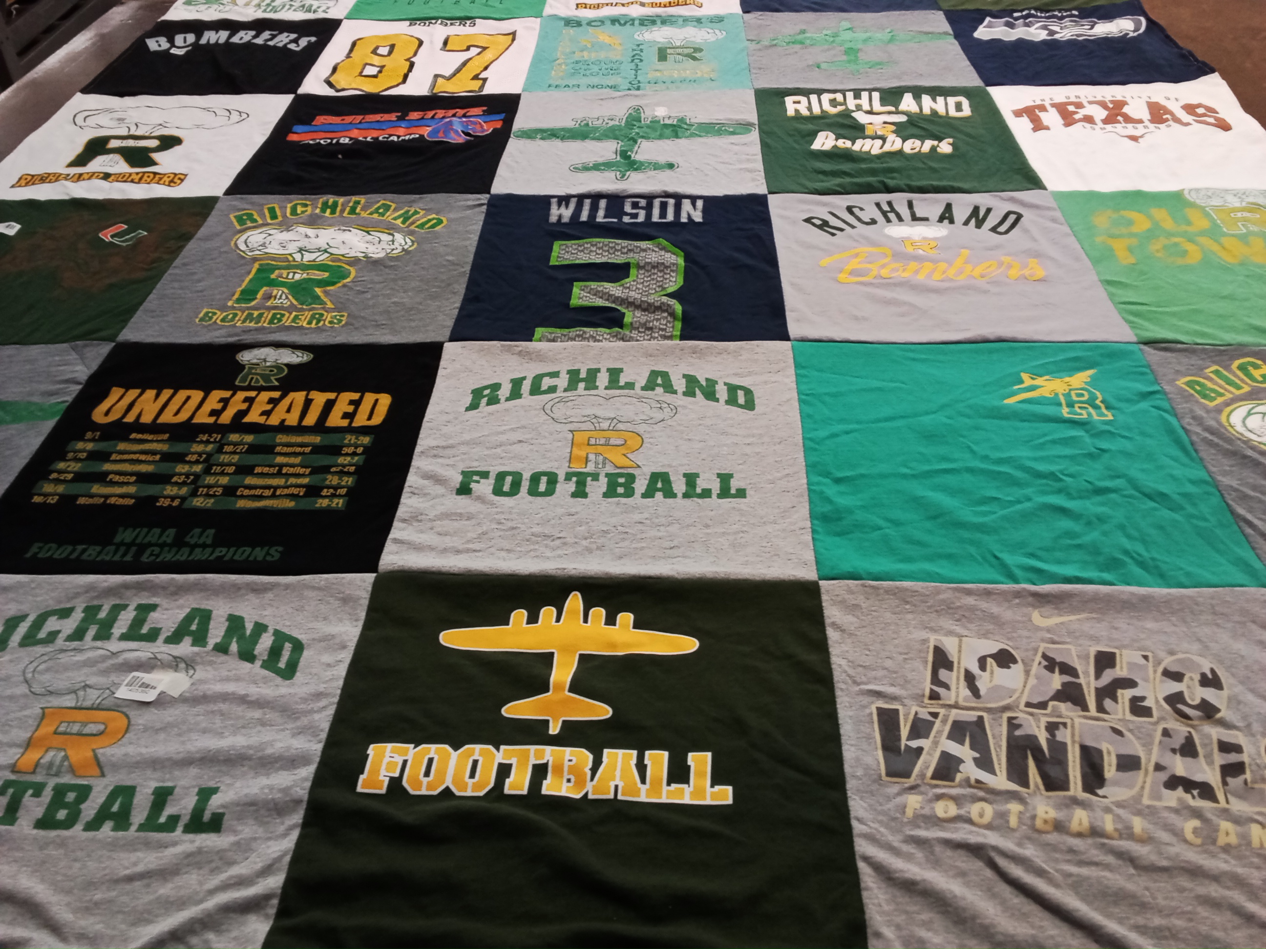 T-shirt quilt featuring richland bombers, idaho vandals football by Karen from WA