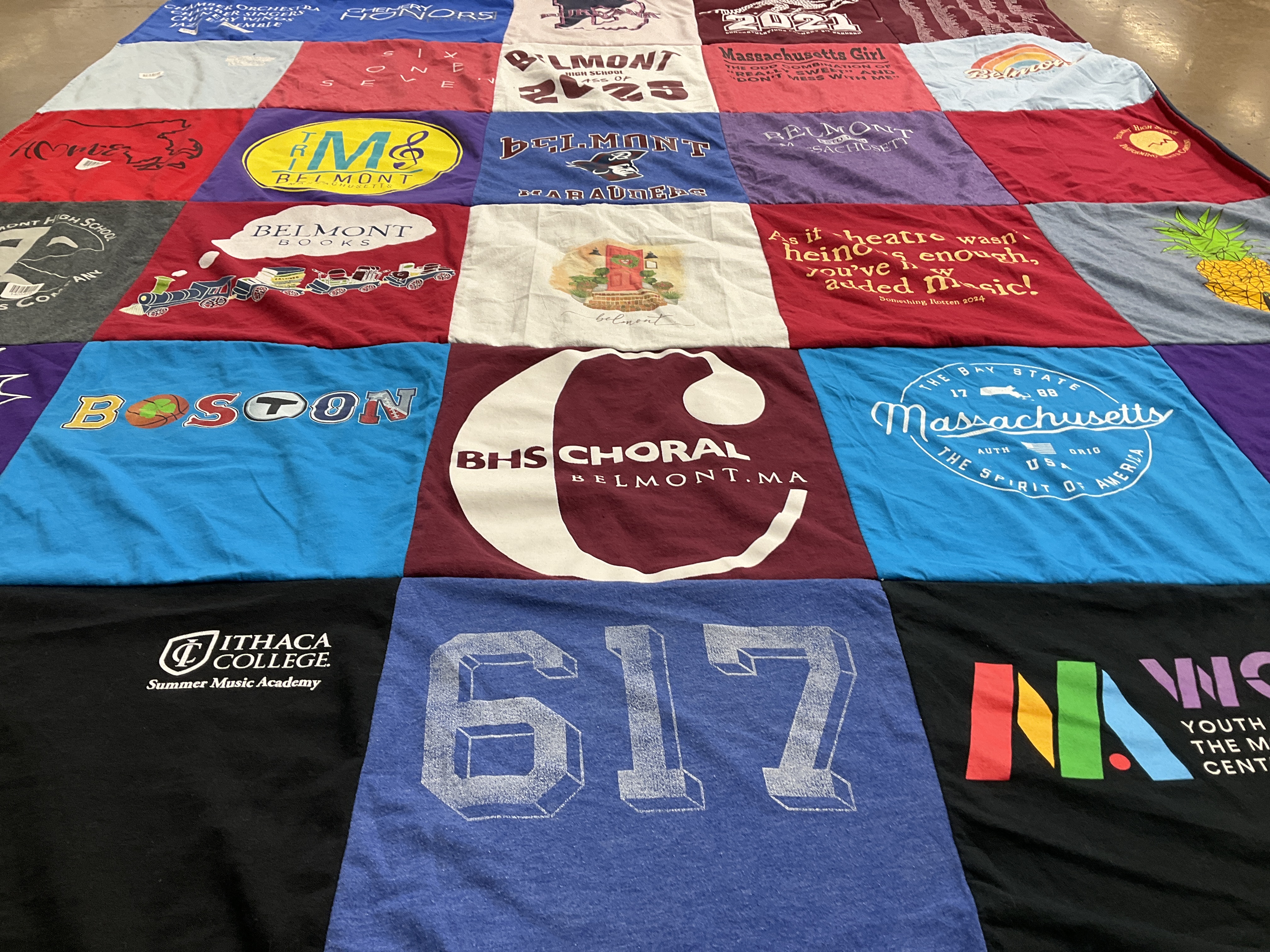 T-shirt quilt from belmont high school, ithaca college by April from CO