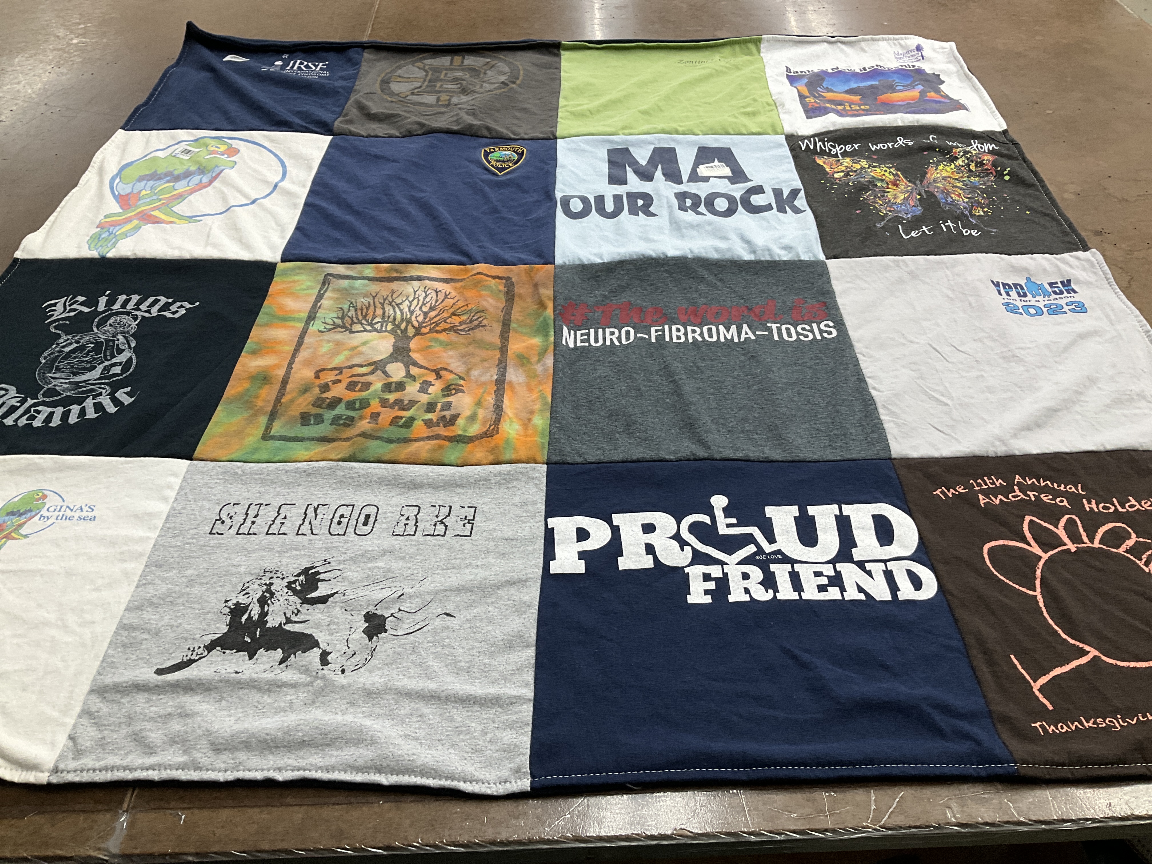T-shirt quilt with support, community themes by Patricia from MA
