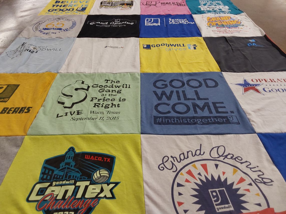 T-shirt quilt with community service, charity events themes by Denise from TX