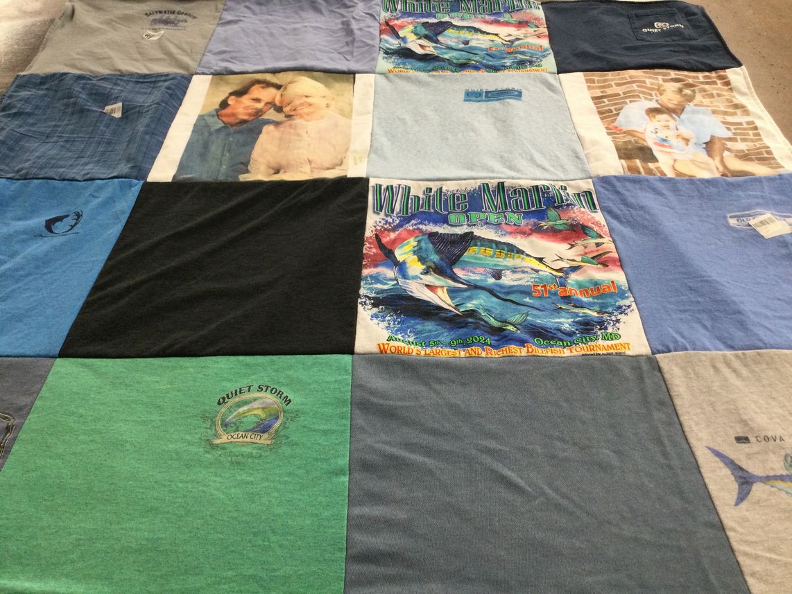 T-shirt quilt with fishing, ocean themes by Wootten, from DE