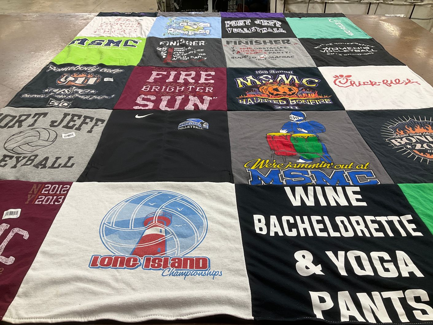 T-shirt quilt featuring port jeff volleyball, mount saint mary's college by Katharine from NY