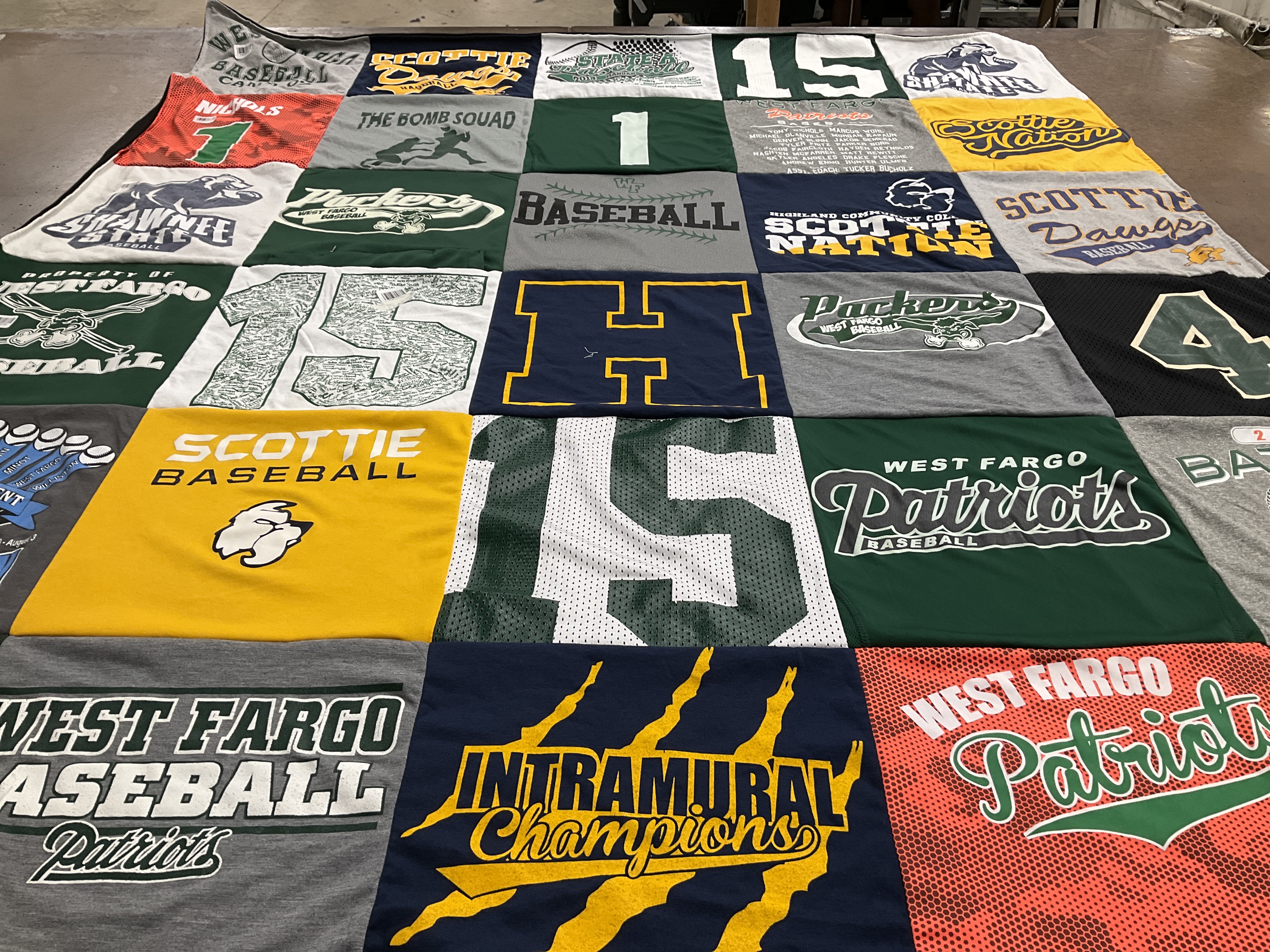 T-shirt quilt featuring west fargo patriots baseball, scottie baseball by Heather from ND