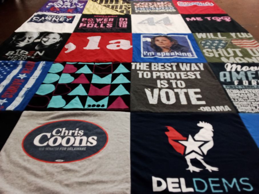 T-shirt quilt with politics, activism themes by Carmen from DE
