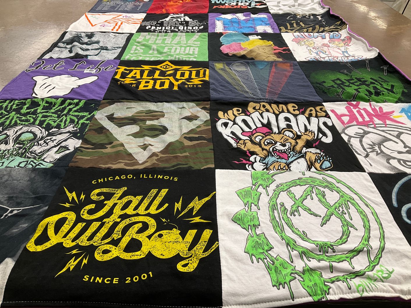 T-shirt quilt with music, punk rock themes by Tiffany from TX