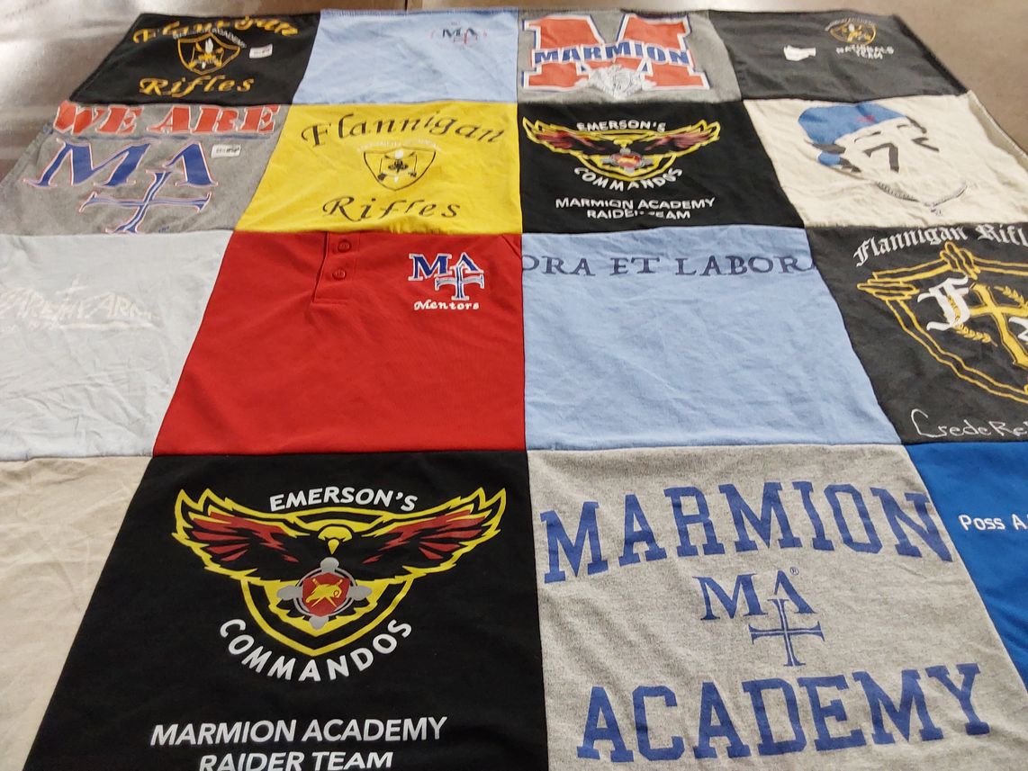 T-shirt quilt featuring marmion academy raider team by Christa from IL