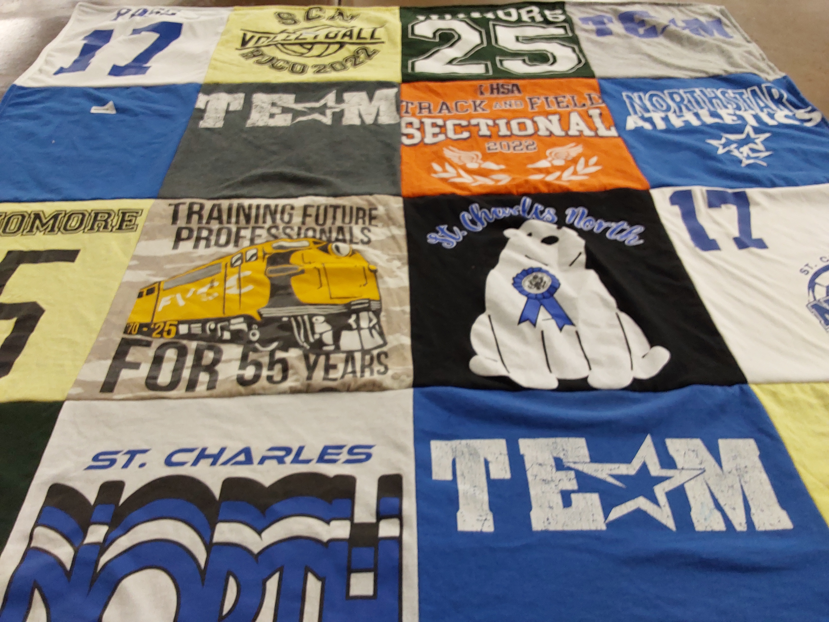 T-shirt quilt featuring st charles north high school athletics by Christa from IL
