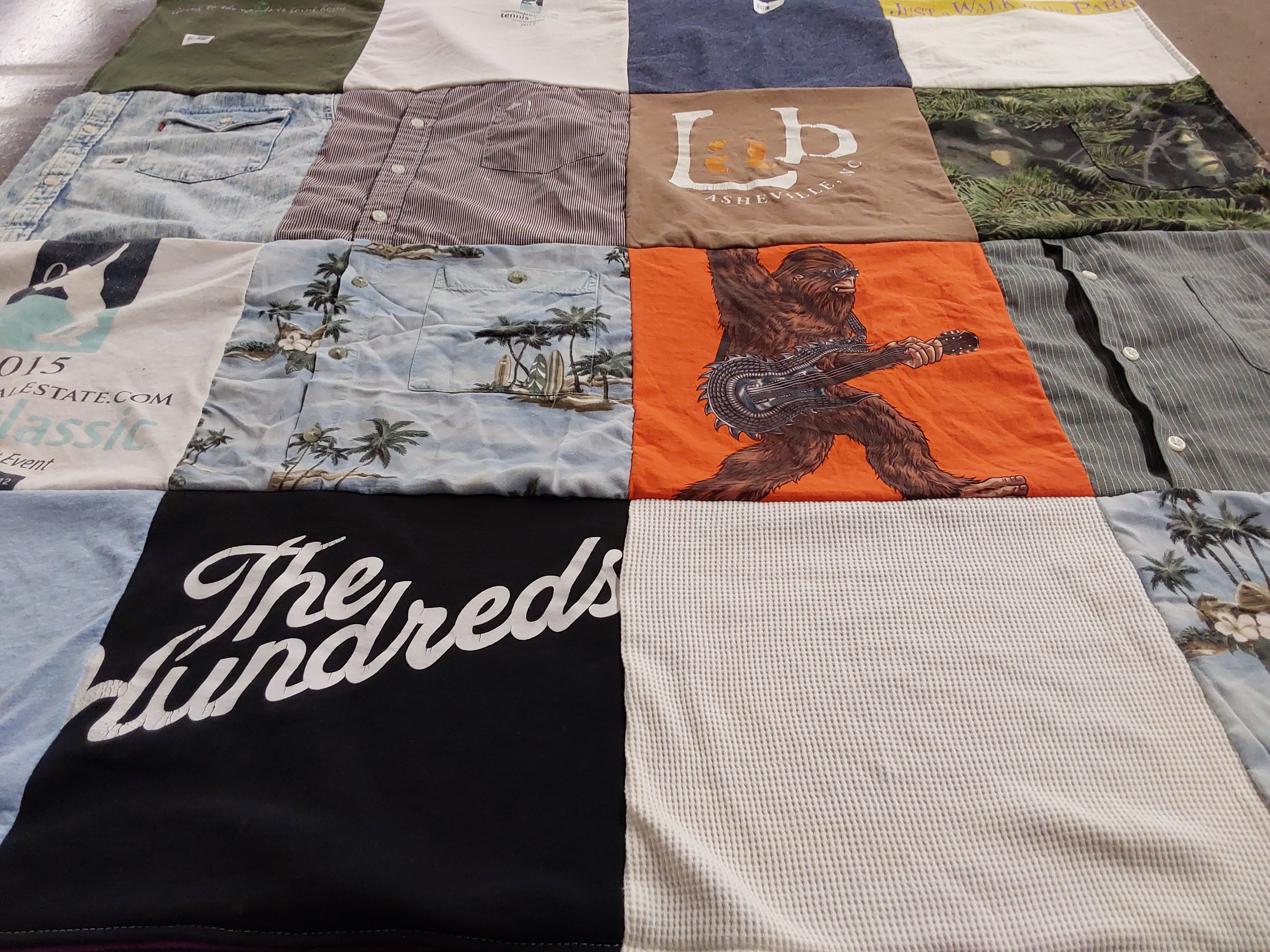 T-shirt quilt with music, nature themes by Nancy from CA