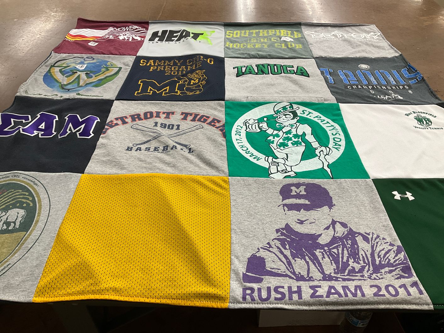 T-shirt quilt featuring detroit tigers, southfield hockey club by Jill from MI