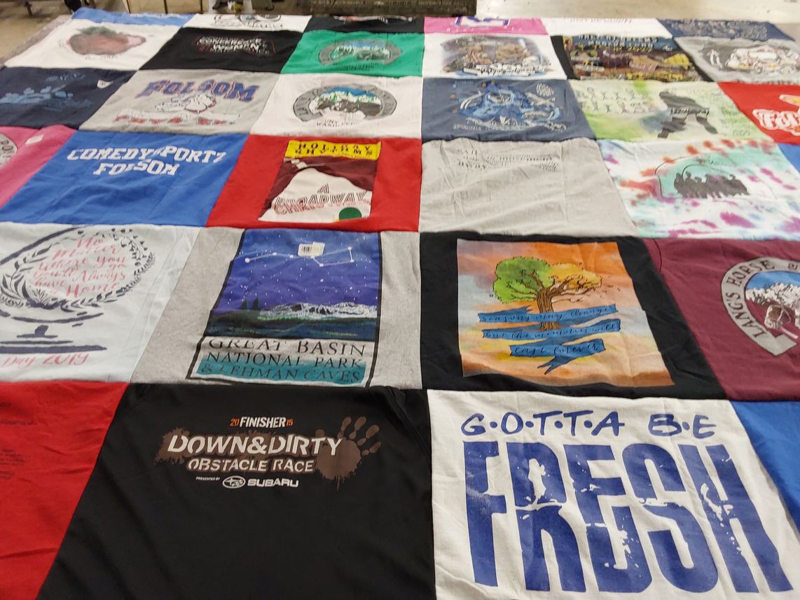 T-shirt quilt with outdoor activities, comedy themes by Kiley from NE