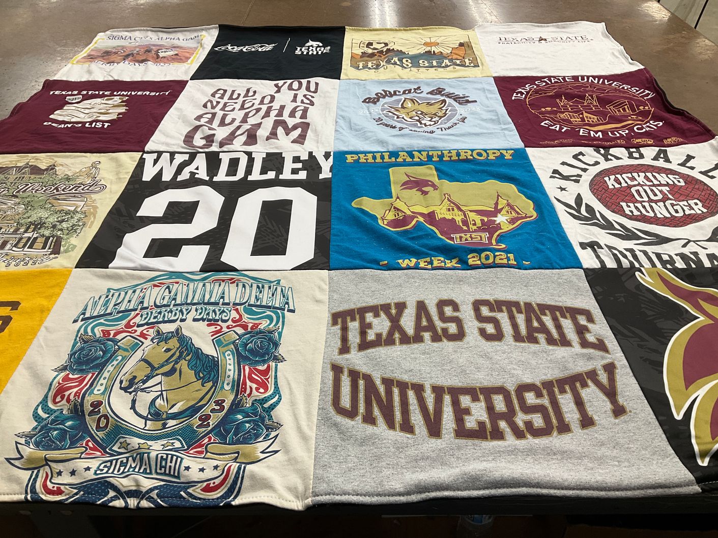 T-shirt quilt from texas state university by Kaleigh from TX