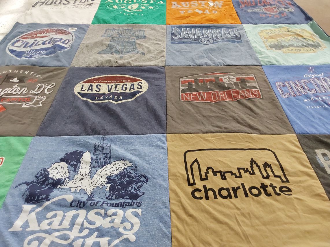 T-shirt quilt with travel, cities themes by Daniel from FL