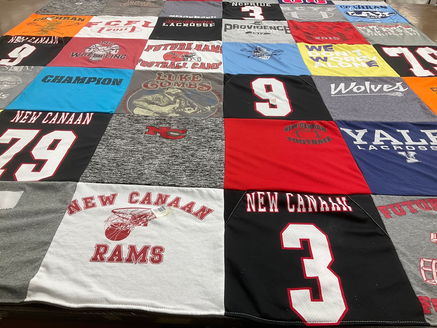 T-shirt quilt featuring new canaan rams by Katherine from CT