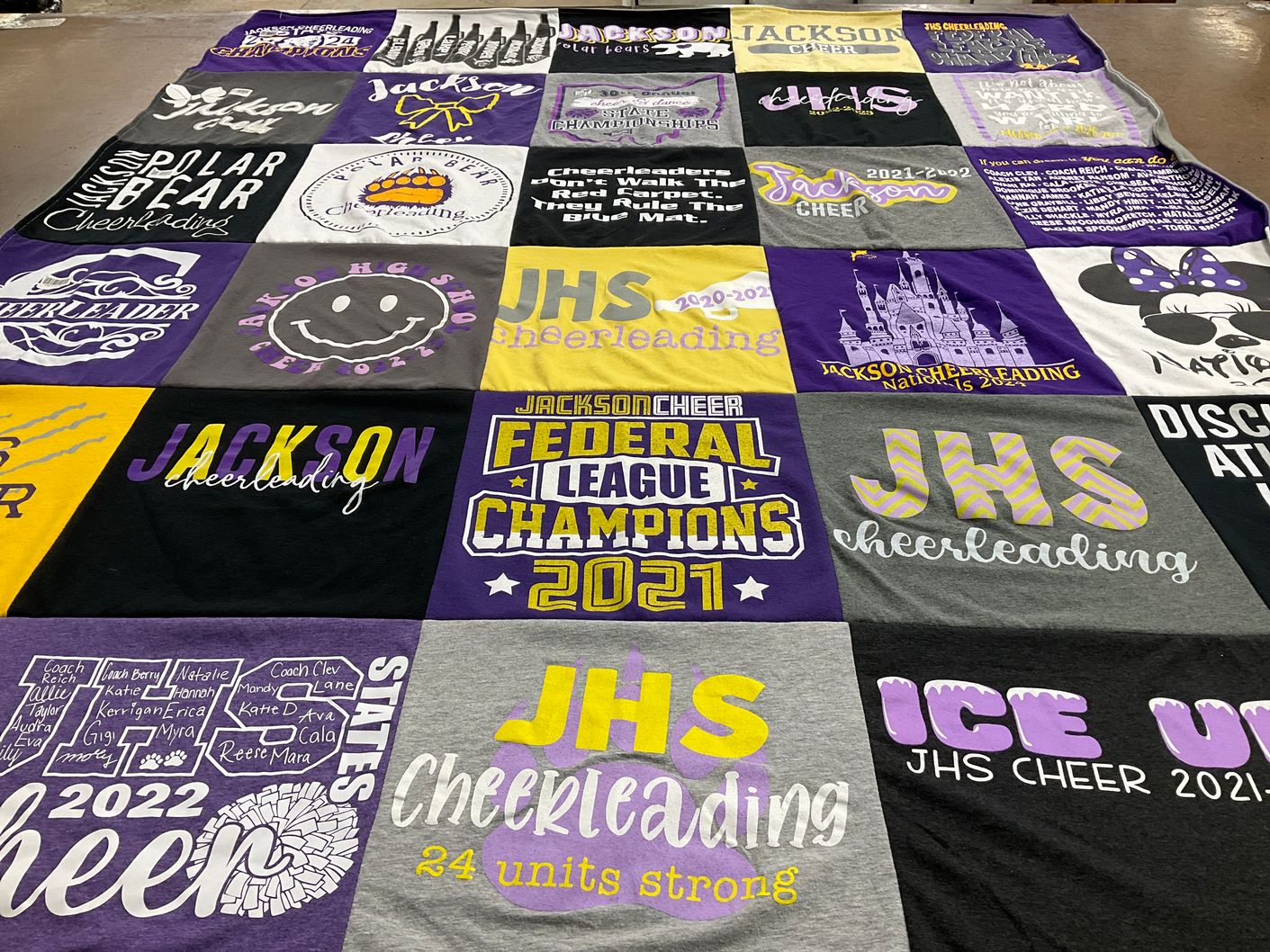 T-shirt quilt featuring jackson cheerleading by Mandy from OH
