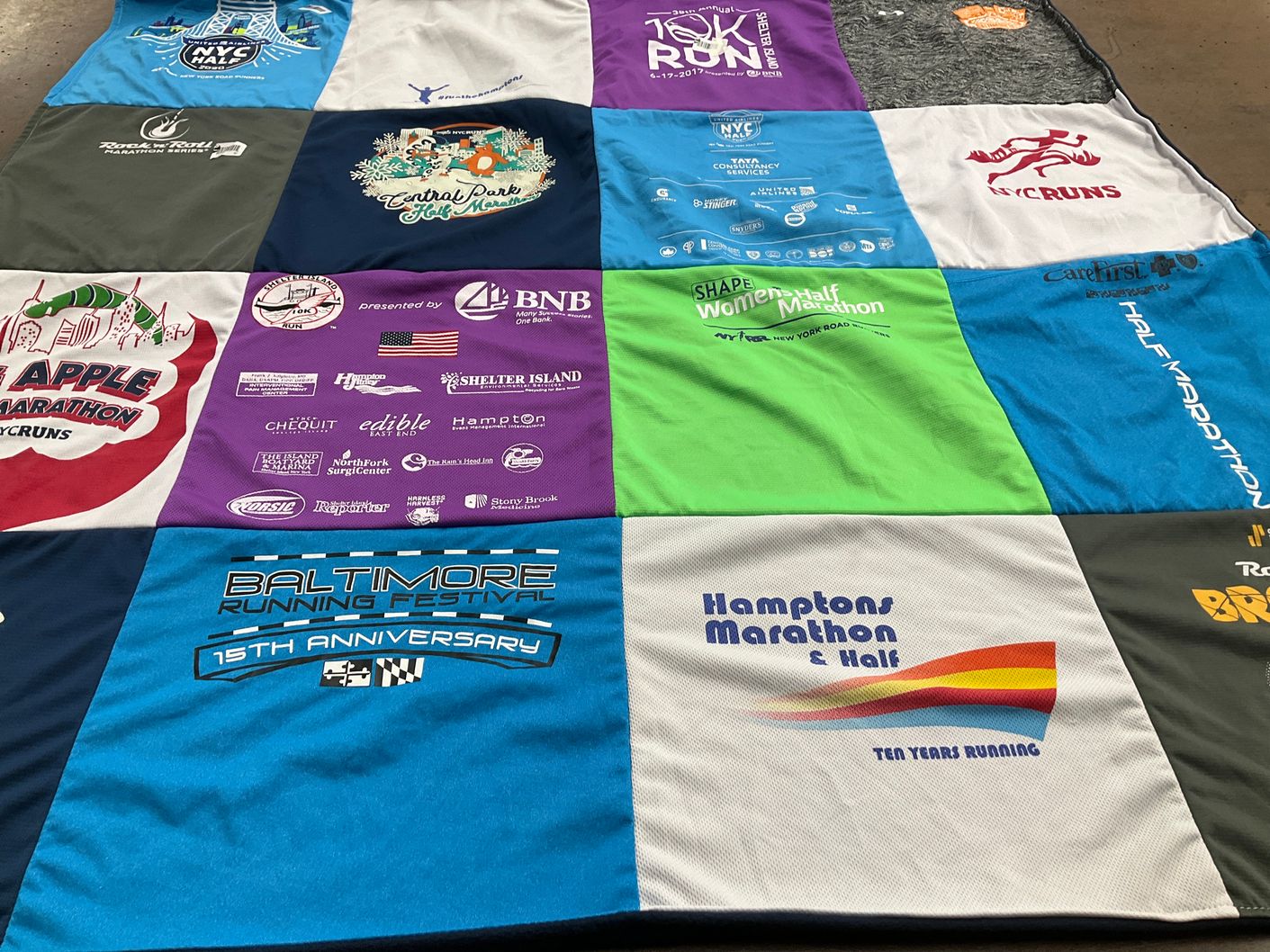 T-shirt quilt with running, marathons themes by Megan from NY
