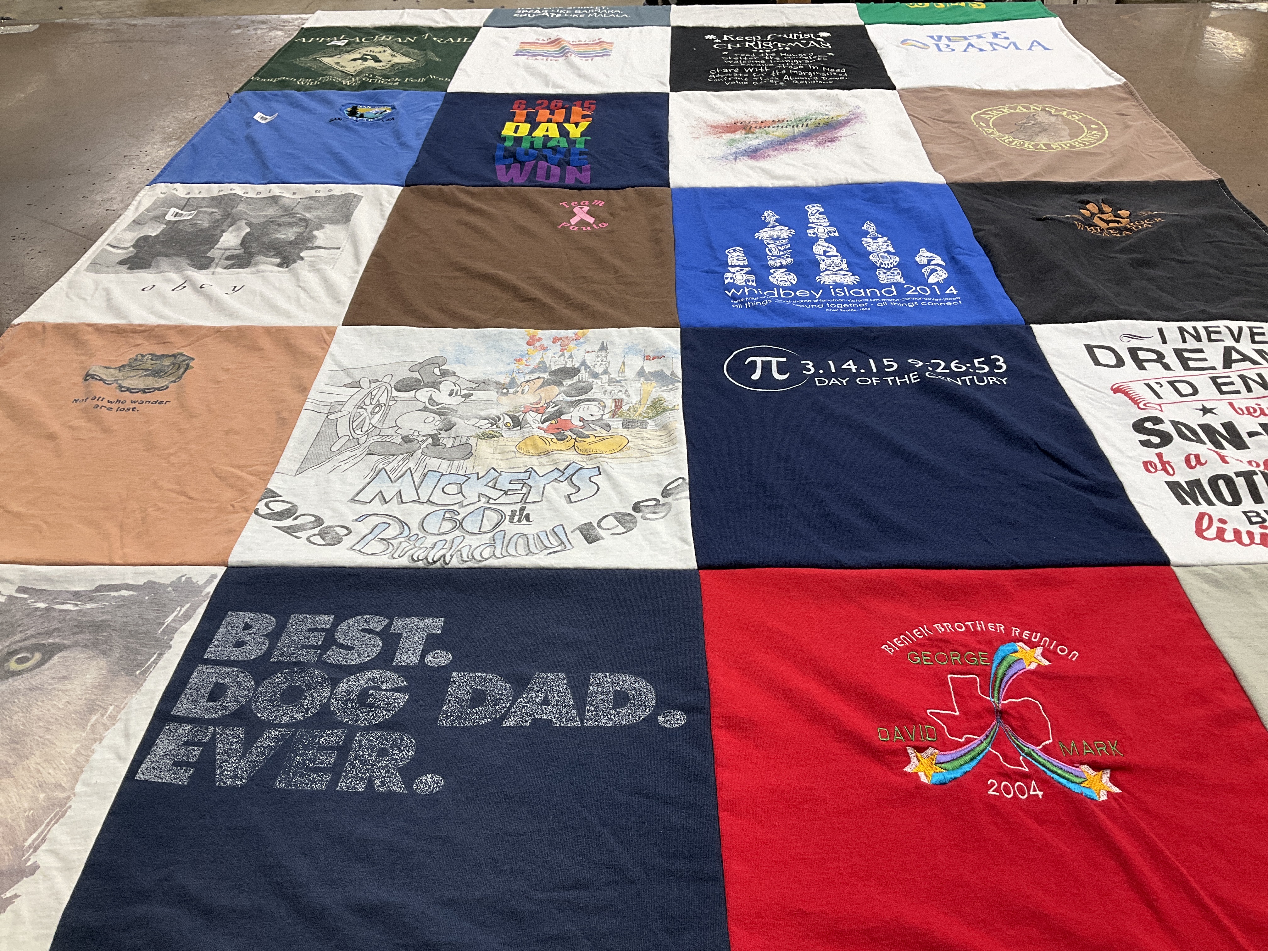 T-shirt quilt with dogs, family themes by David from WA