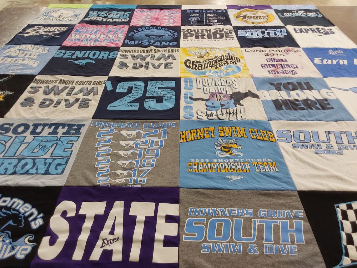T-shirt quilt featuring downers grove south swim and dive by Nathalie from IL