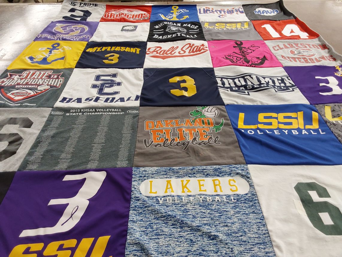 T-shirt quilt featuring lakers volleyball, oakland elite volleyball by Patricia from MI