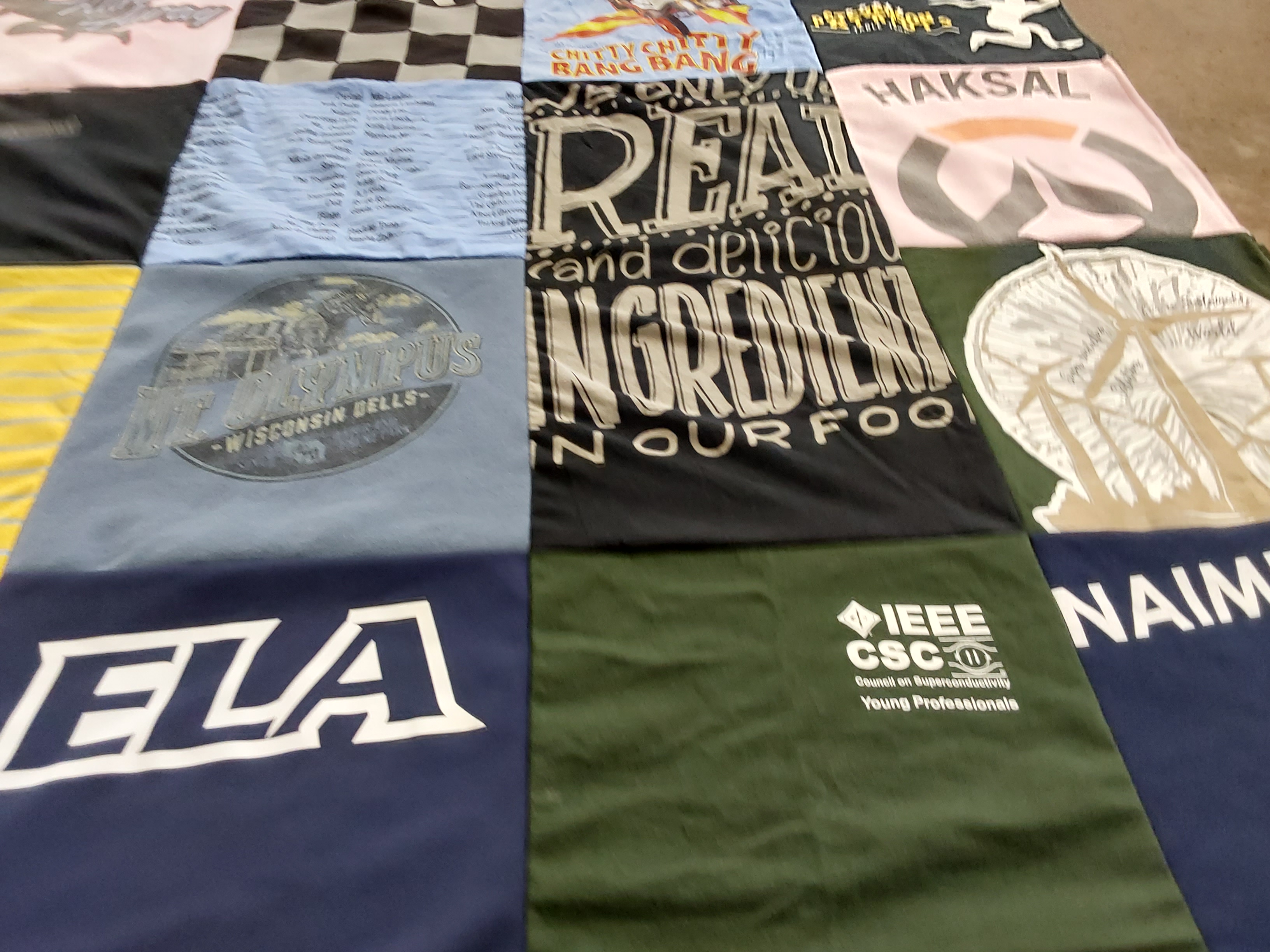T-shirt quilt with outdoor activities, food and cuisine themes by Seonim from IL