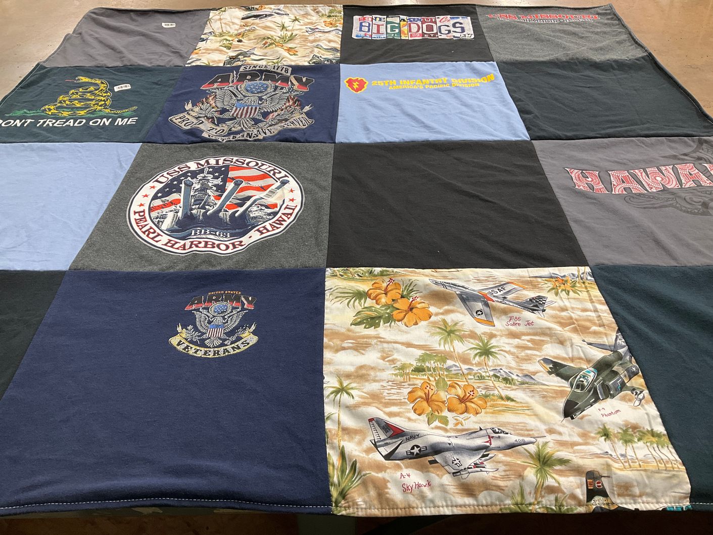 T-shirt quilt with aviation, military themes by Kelly from HI