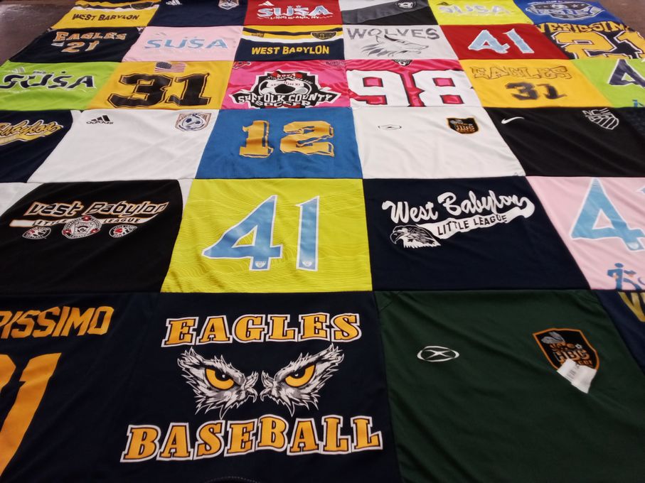 T-shirt quilt with sports, baseball themes by Sandra from NY
