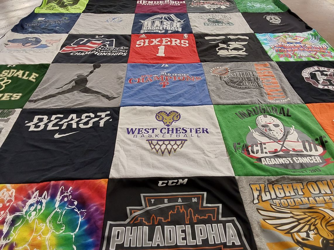 T-shirt quilt featuring philadelphia 76ers, hockey team by Lesley from PA